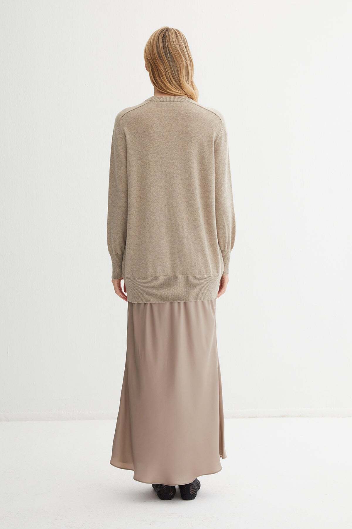 Silk and Cashmere Bej Elena Saf Kaşmir ve Saf İpek Elbise görsel 5