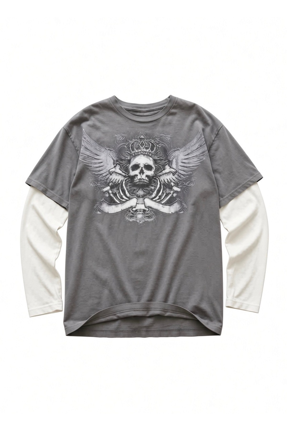 Köstebek Füme King Skull Gothic Beyaz Kollu Unisex Sweatshirt