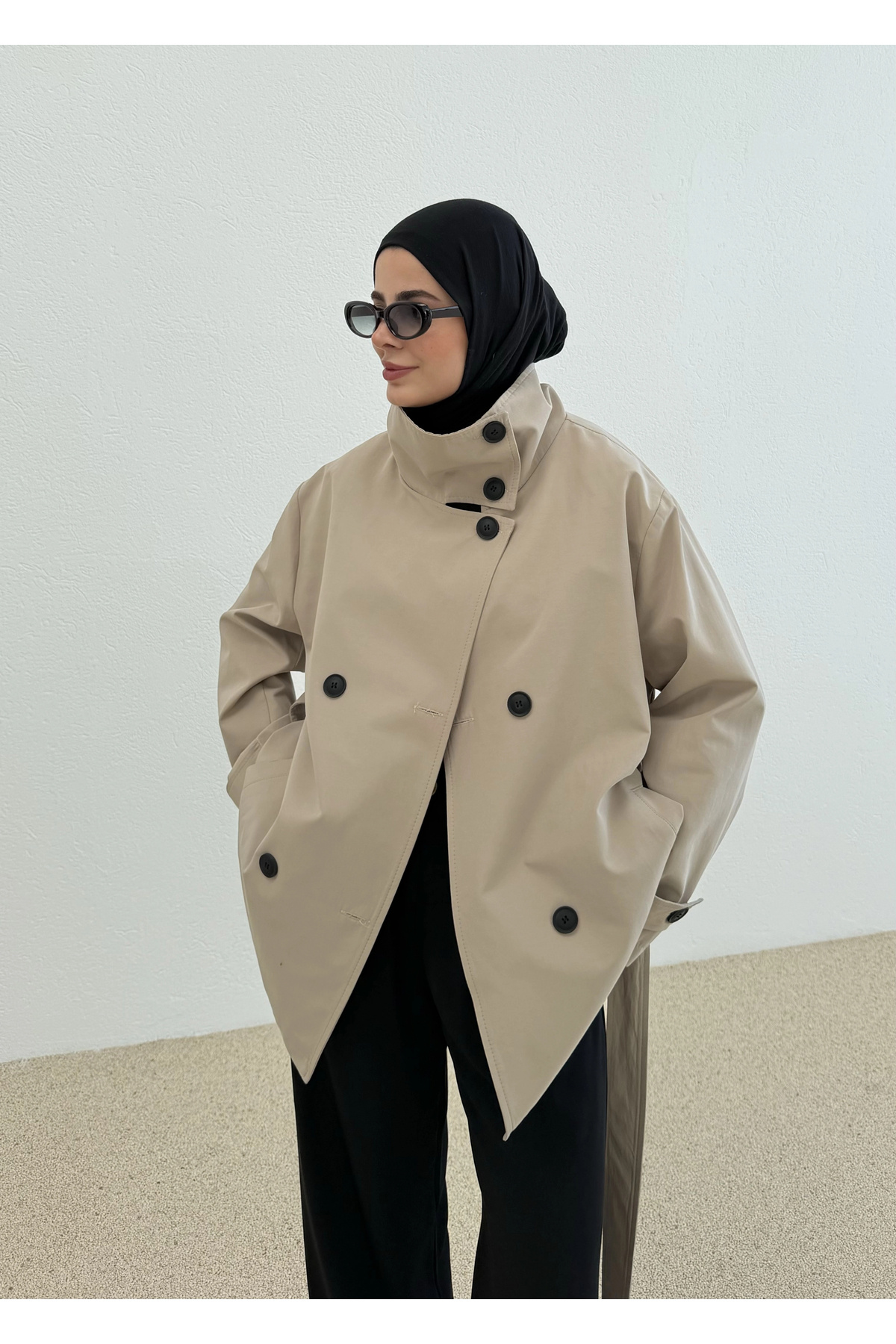 MODA AKSA 2093 Coton Mevsimlik Dik Yaka Trenç Taş görsel 7