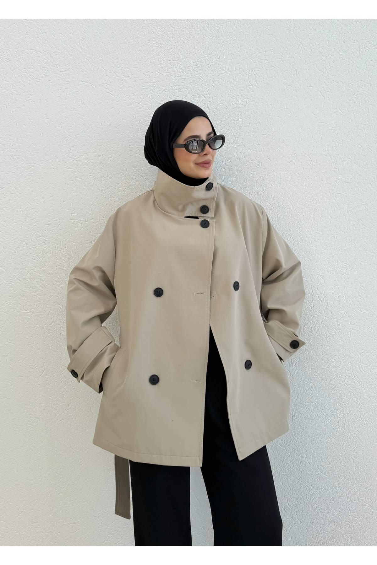MODA AKSA 2093 Coton Mevsimlik Dik Yaka Trenç Taş görsel 4