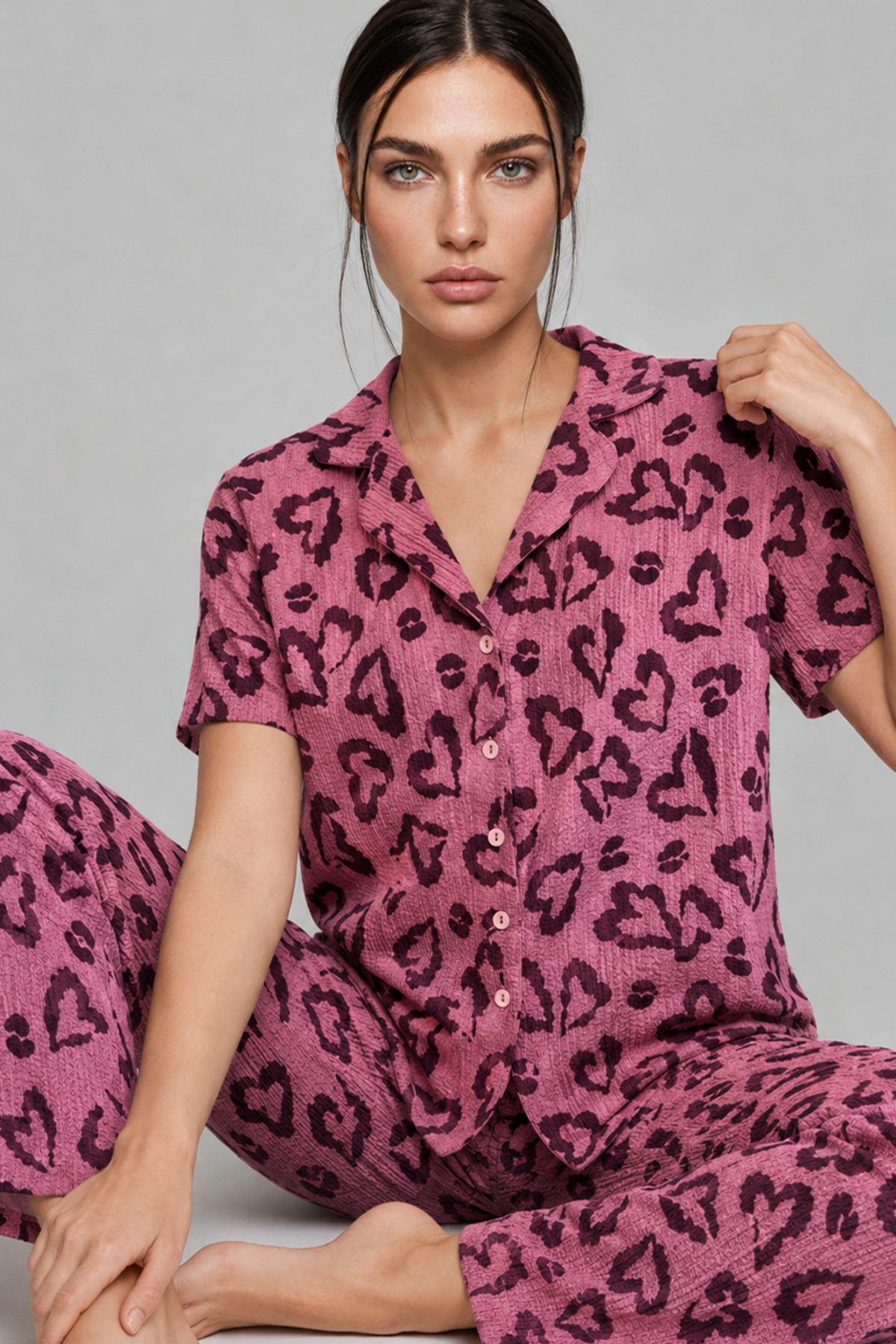FİT WOMEN Kadın Kısa Kollu Rahat Mor Pijama Takımı 4734 görsel 4