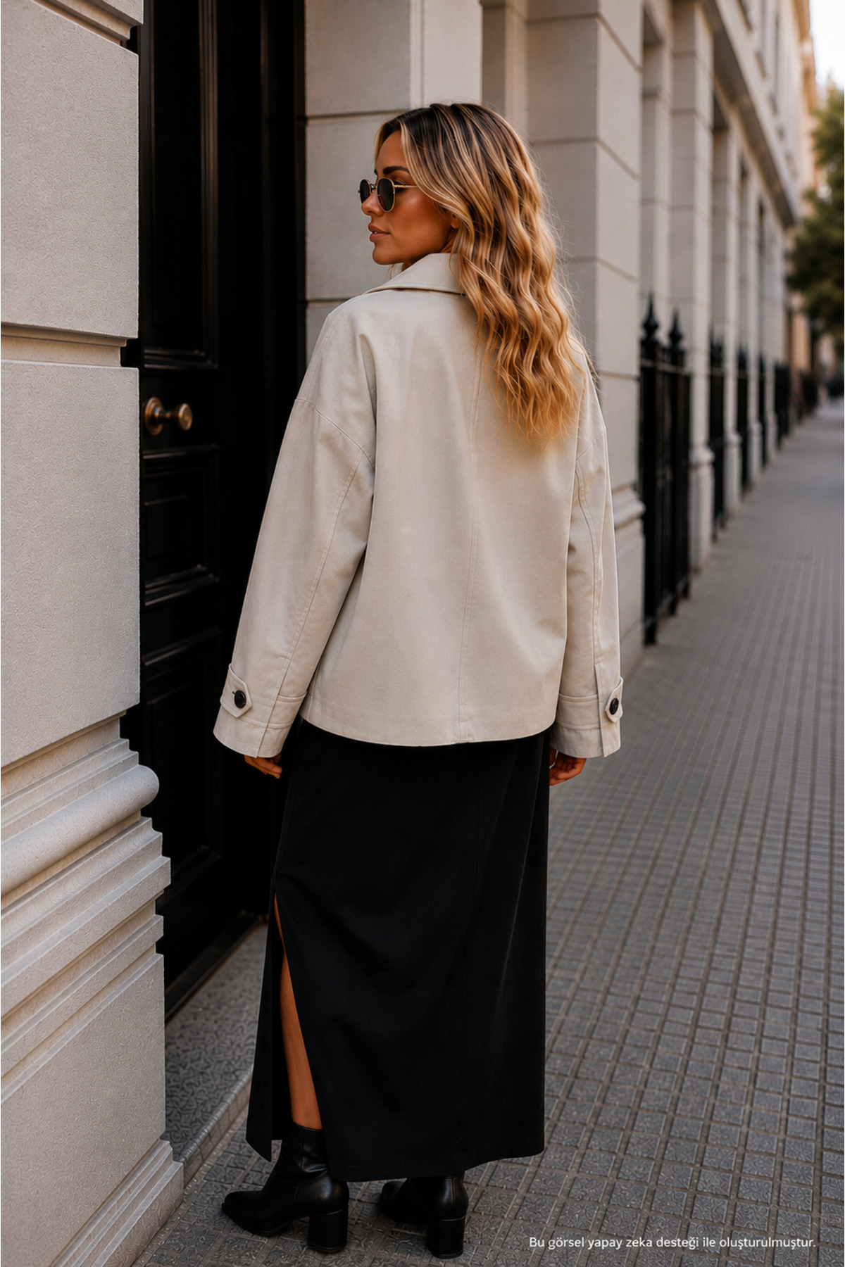 Layk Mayk Kadın Kadifemsi Taş Geniş Kesim Oversize Ceket-0050840367 görsel 4