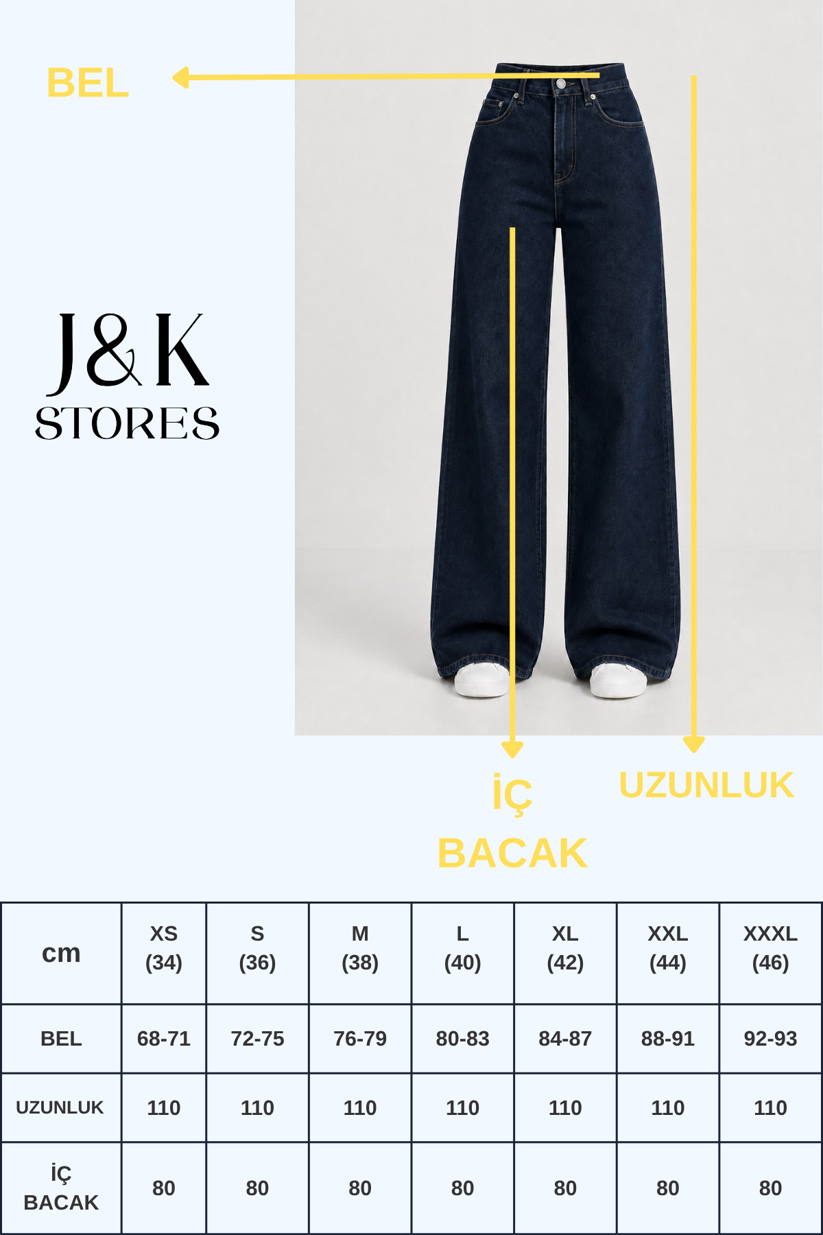 J&KSTORES Kadın Yüksek Bel Bol Paça Jean Kot Palazzo Pantolon görsel 3