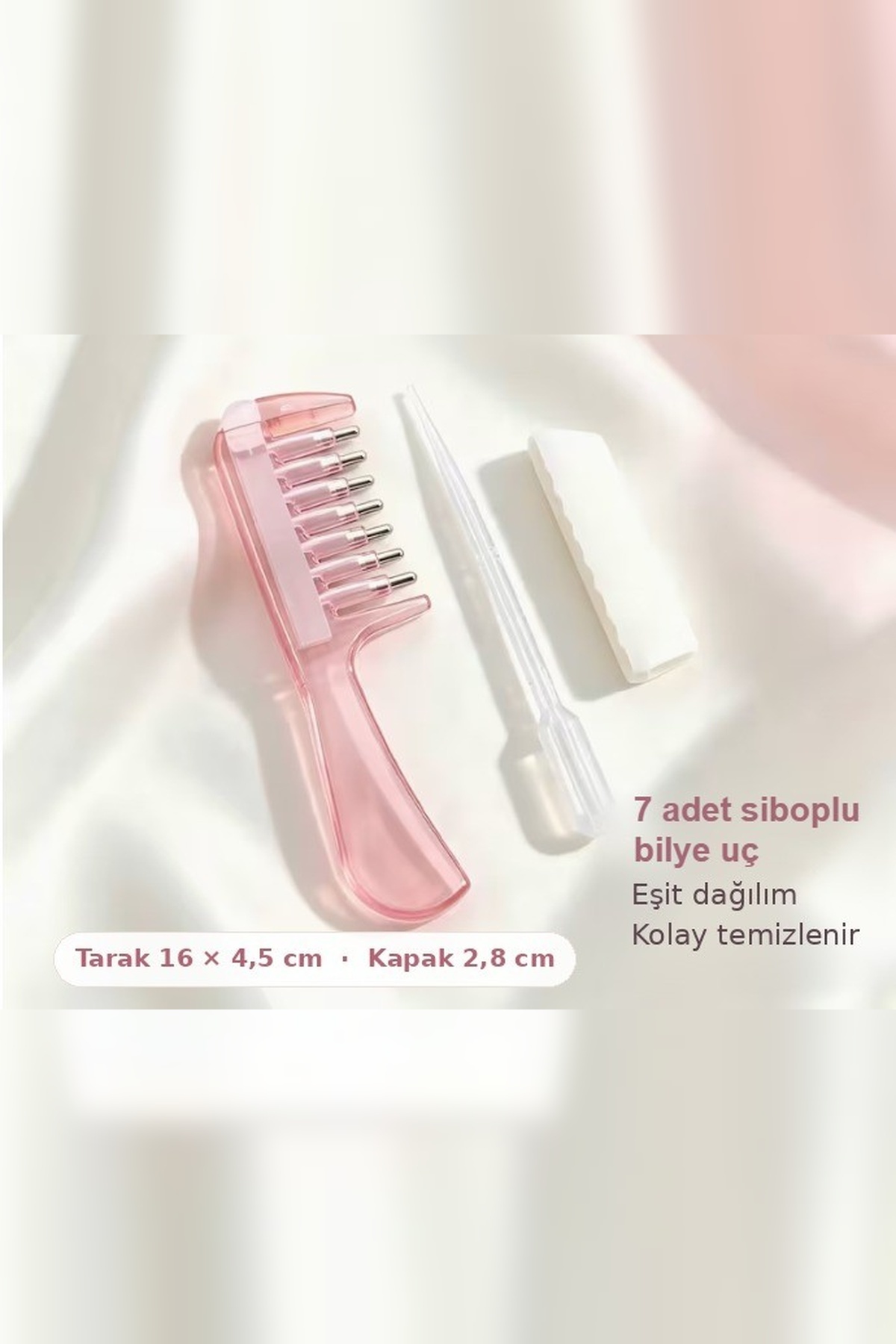 Saç Serumu ve Saç Yağı Uygulama Tarağı Hazneli Damlalıklı 7 Metal Uçlu Saç Derisi Masaj Aparatı — بی‌رنگ PLP-SAT-01 — تصویر 2 از 5