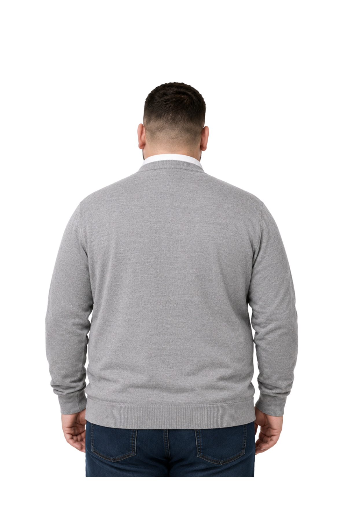 BattalModa Erkek Büyük Beden Gri Cepli Düğmeli Triko Hırka 3XL-4XL-5XL-6XL görsel 3