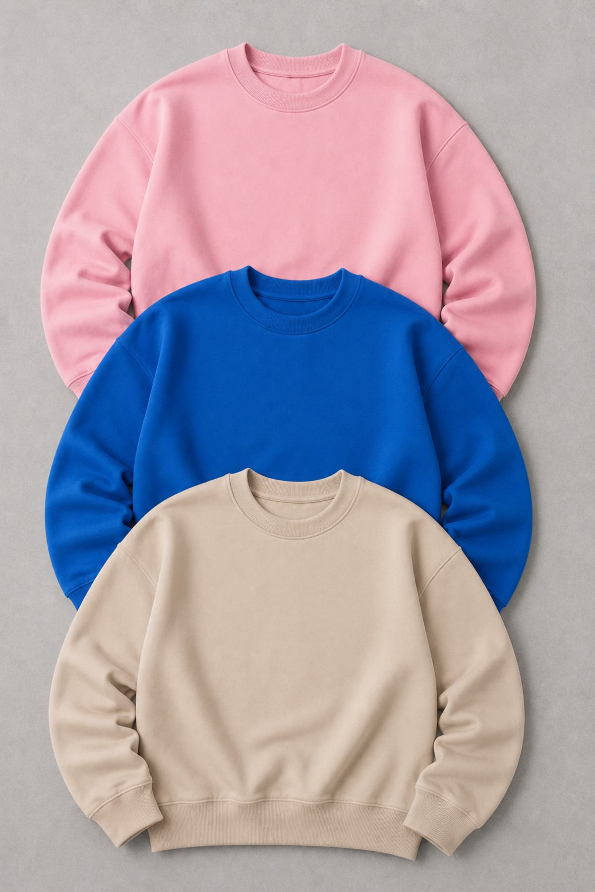 Unisex Kadın/Erkek 3'lü Özel Renkli Pamuklu Oversize Bisiklet Yaka Sweatshirt — رنگارنگ ÜÇLÜ-SWEATSHIRT-