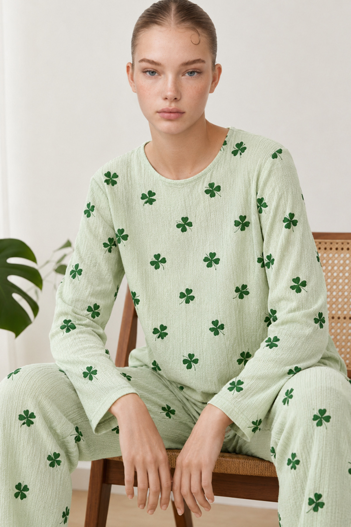 FİT WOMEN Kadın Bol Paça Relaxed Yeşil Pijama Takımı 4700
