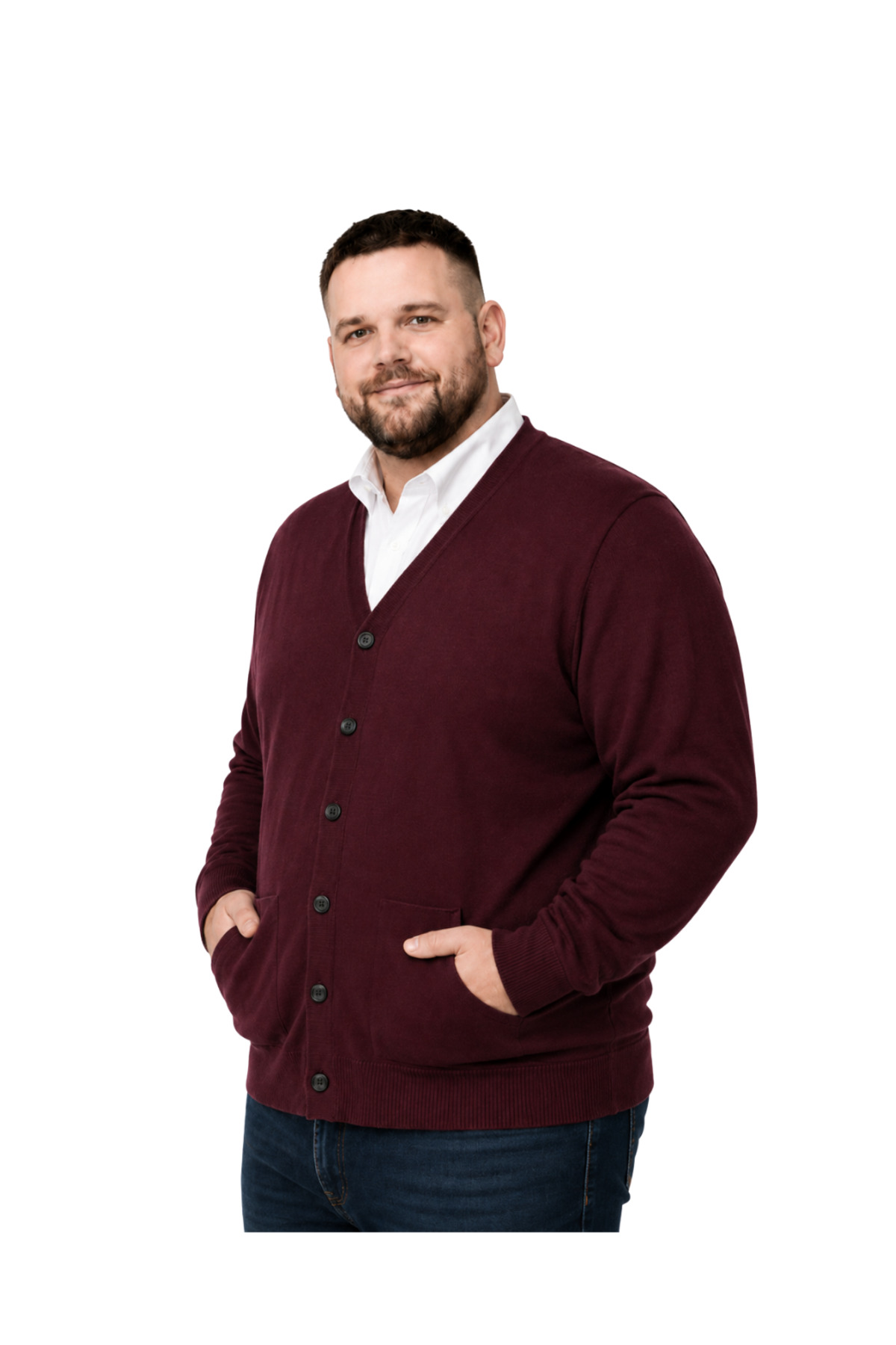 BattalModa Erkek Büyük Beden Bordo Cepli Düğmeli Triko Hırka 3XL-4XL-5XL-6XL görsel 2