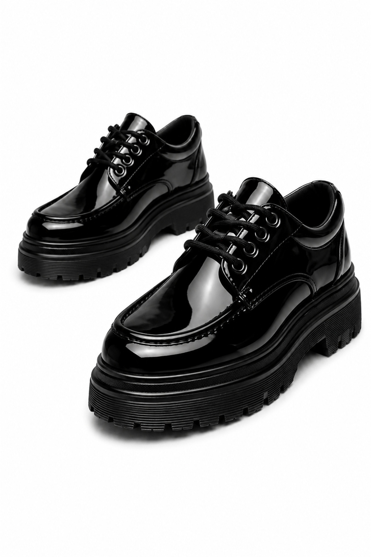 Lucy Shoes YG-13 Erkek Casual Bağcıklı Yüksek Taban Rugan Klasik Ayakkabı RST - Siyah görsel 5