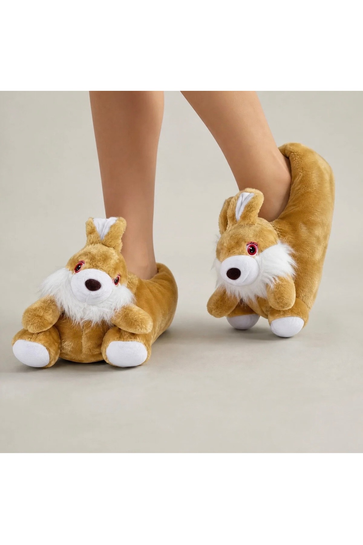 YNS STORE Kadın peluş panduf Terlik sevimli hayvan figürlü yumuşak tüylü kışlık ev terliği sıcak tutan sesiz taban ev ayakkabı görsel 2