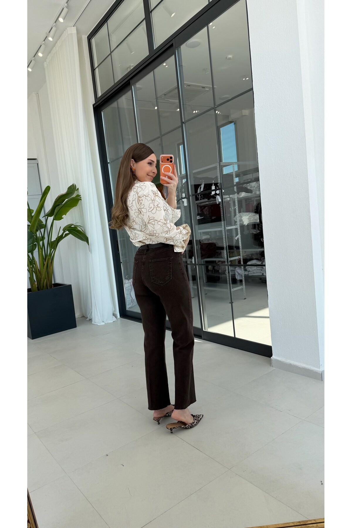 elif teke Brown Kahve Kemerli Jean Kahverengi görsel 5