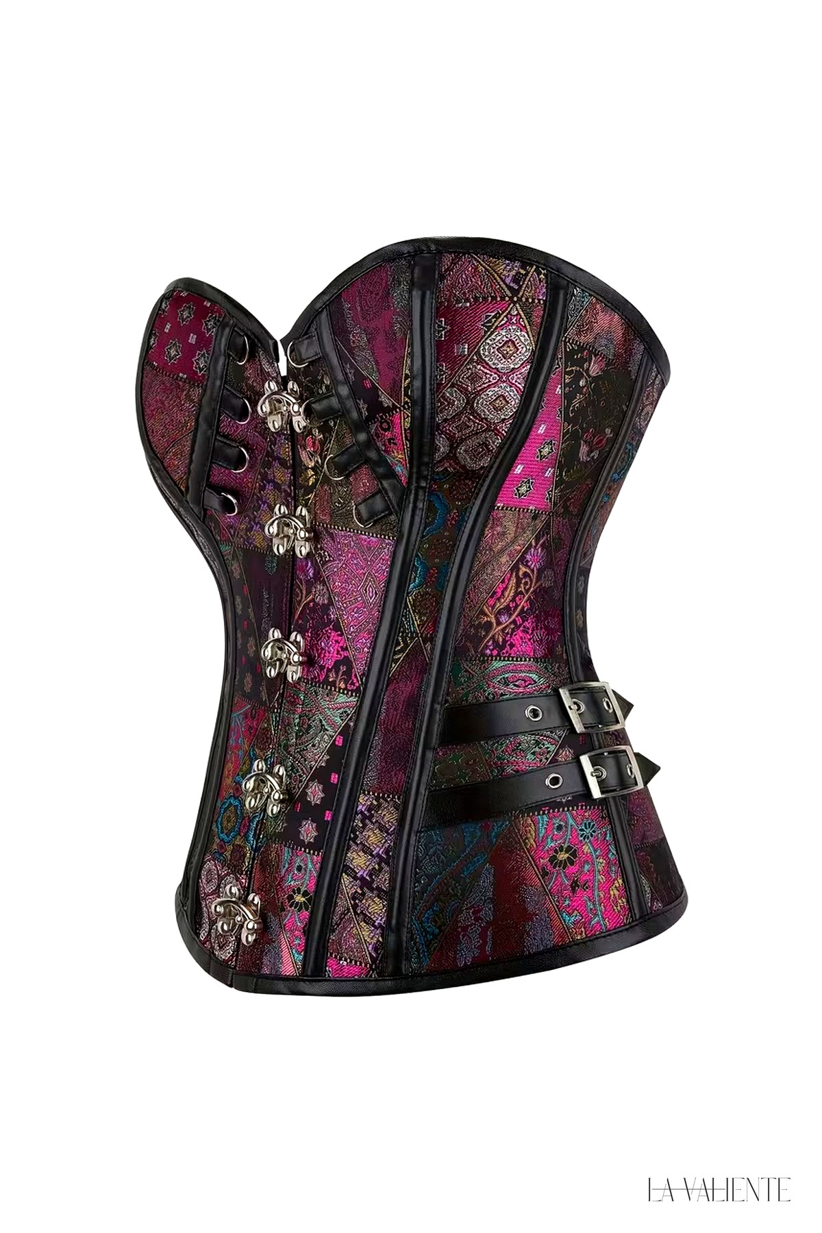 LA VALİENTE Premium - Bordo Kadın Etnik Desenli Metal Tokalı Vintage Korse Büstiyer görsel 5