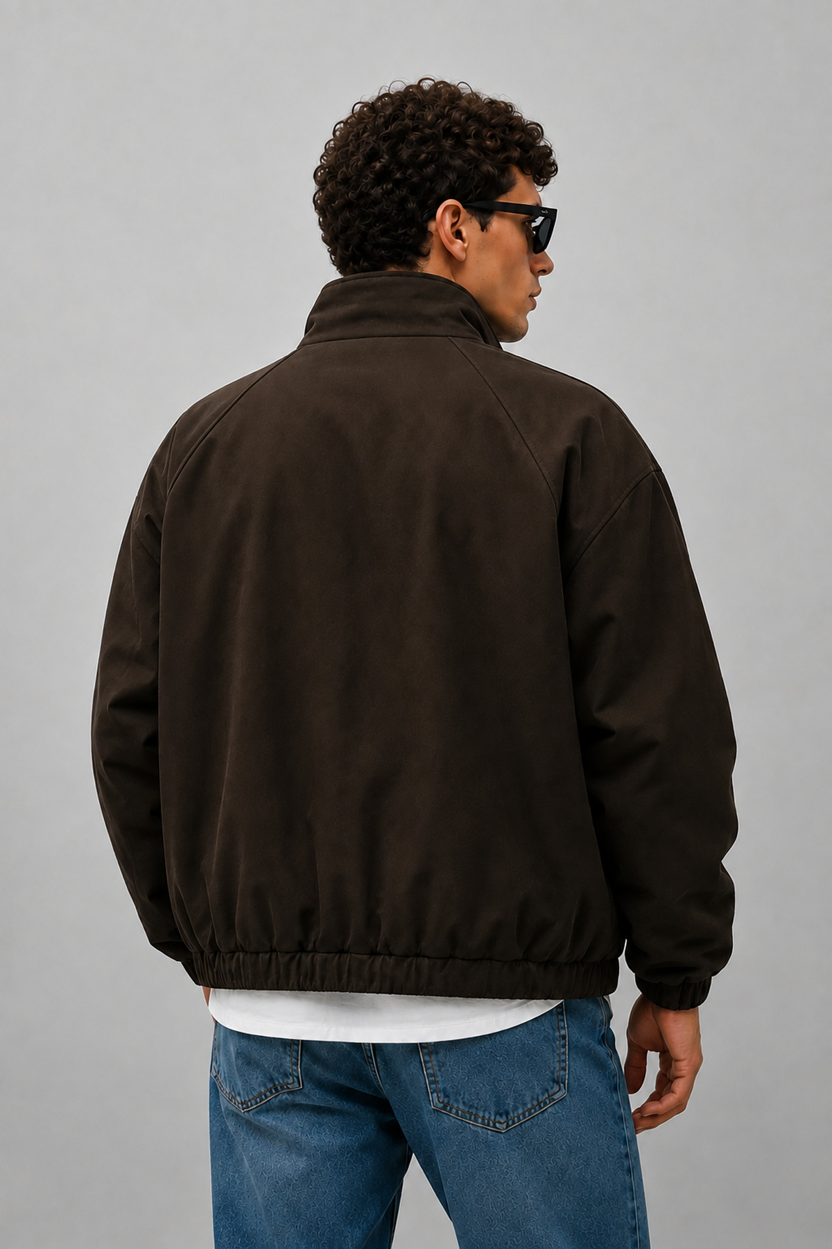 Montivo NEW NOW Erkek Kahverengi BSK Model Oversize Dik Yaka Fermuarlı Bomber Ceket görsel 4