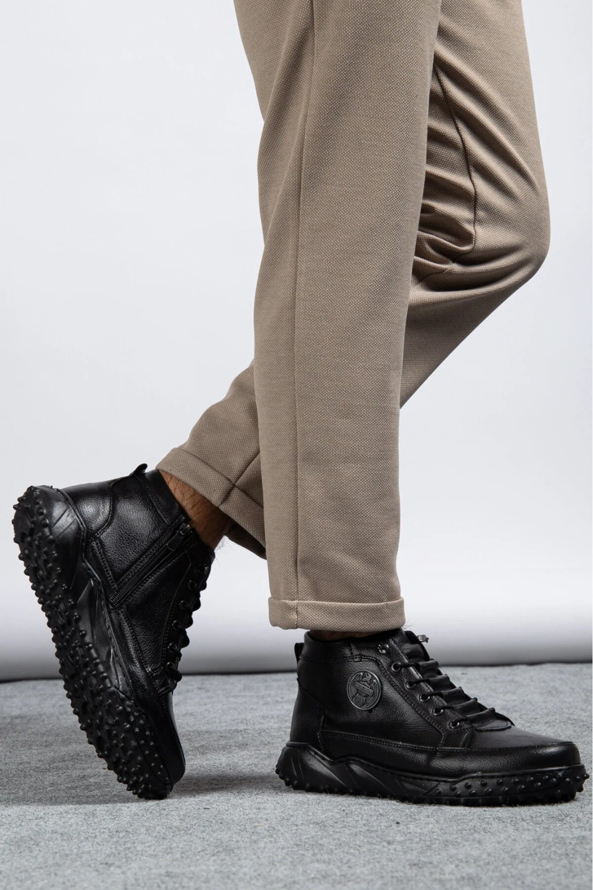 MY GROSS SHOES Siyah Su&Soğuha Dayanıklı Garantili Kaymaz Taban Akıllı Bağcıklı Fermuarlı Kışlık Erkek Bot görsel 4