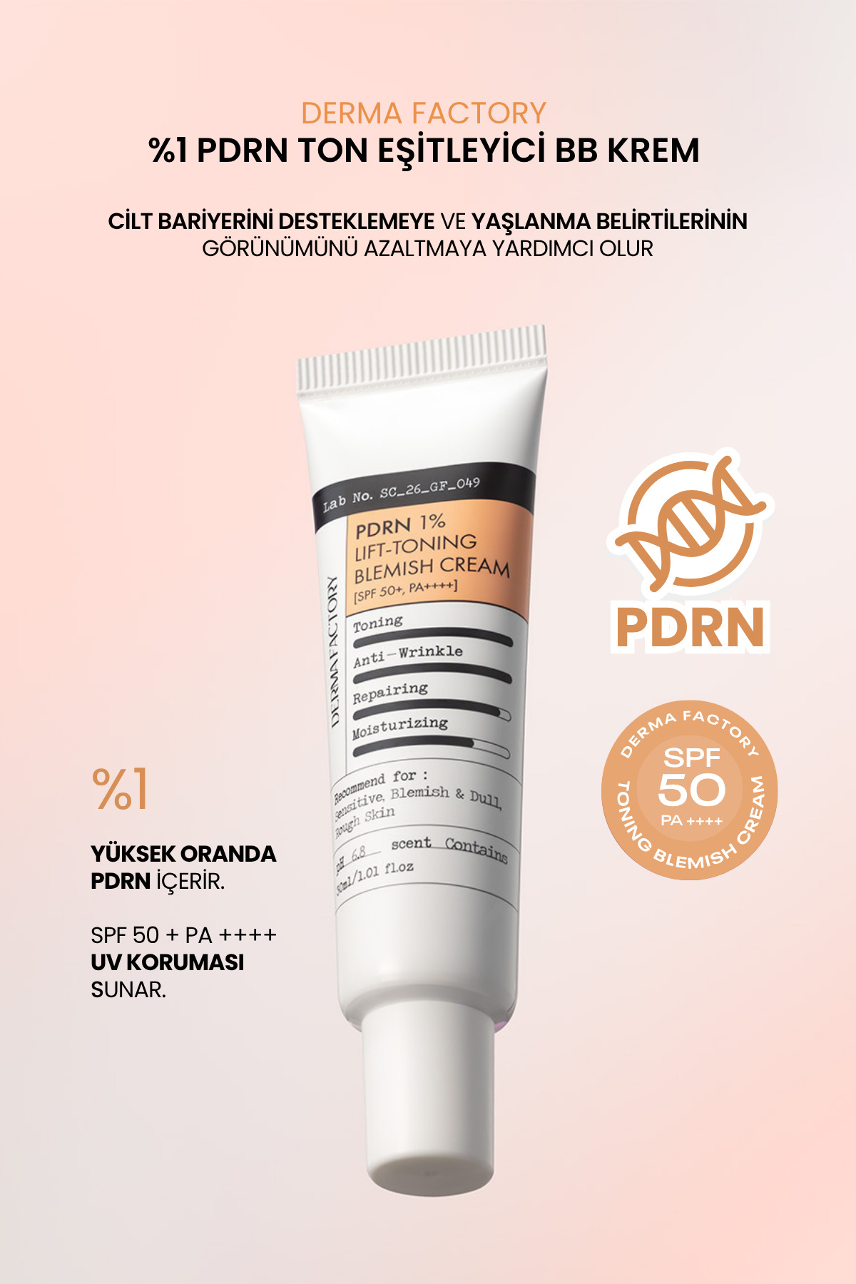 کرم شب و سفت کننده پوست 1% PDRN با SPF50+ و PA++++، کرم لیفتینگ و رفع لک — بژ 8800287490899 — تصویر 4 از 8