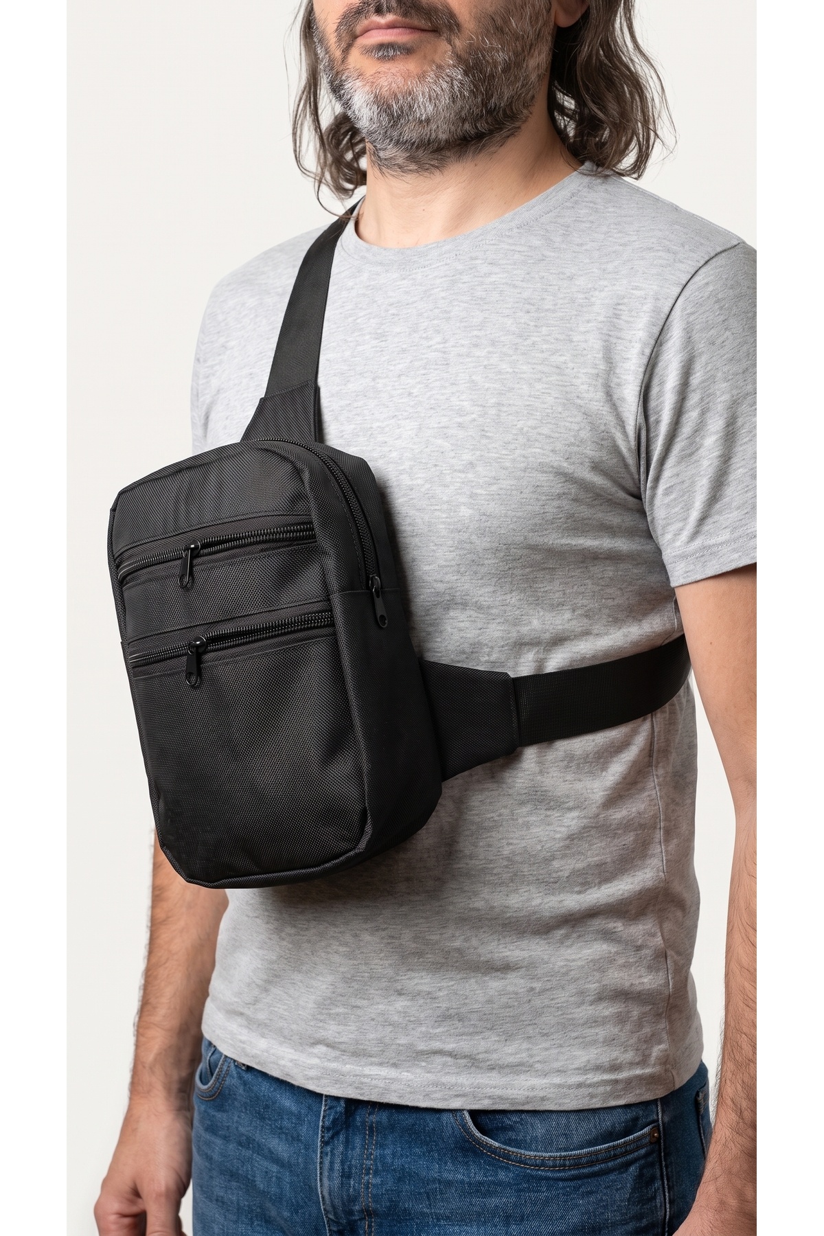 Genel Markalar Emre Çanta Dikim Evi Dikey Model 4 Bölmeli Çapraz Göğüs Çantası Geniş Hacimli Body Bag (Logosuz Sade Tasarım)