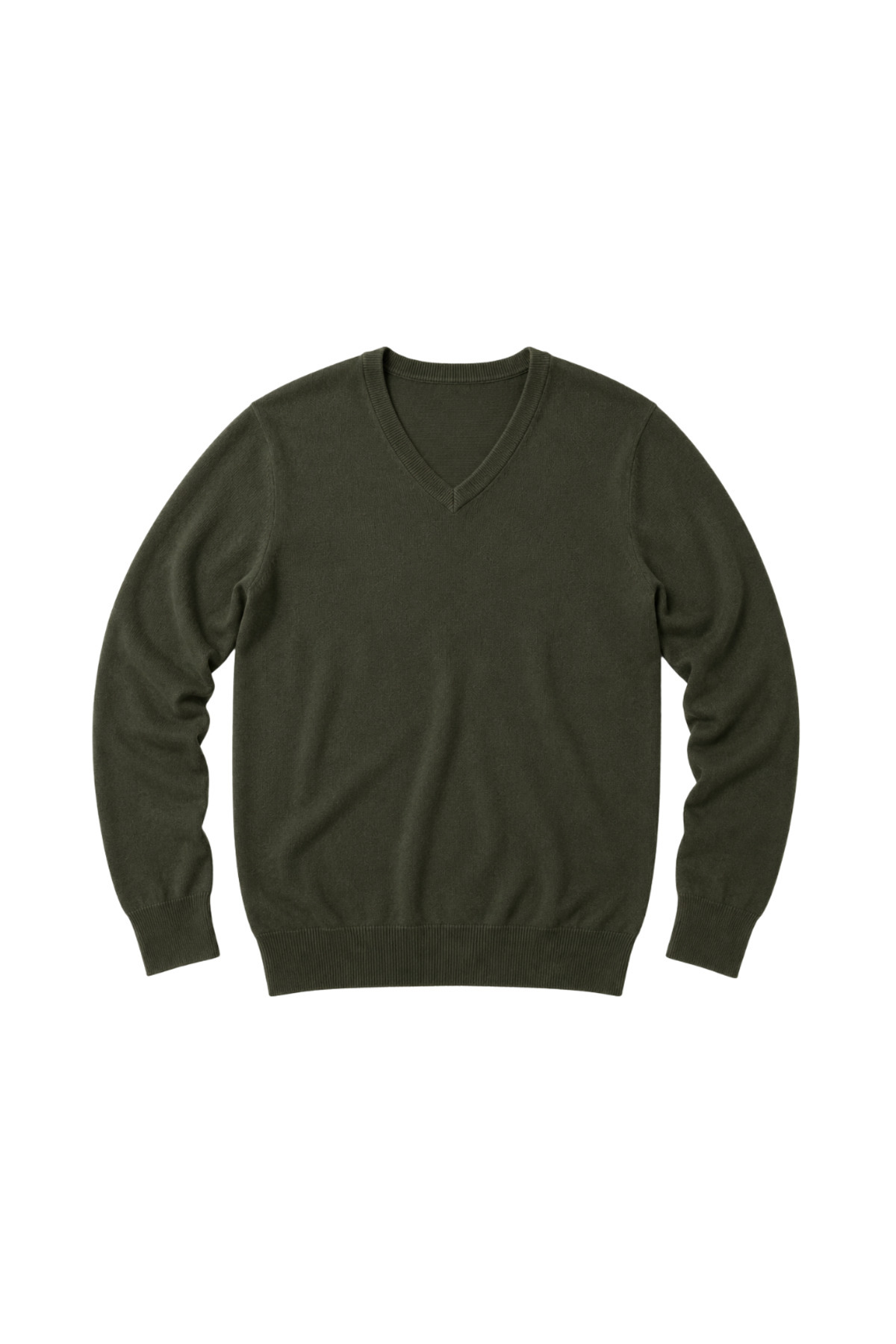BattalModa Erkek Büyük Beden Haki V Yaka Pamuklu Kazak 3XL-4XL-5XL-6XL görsel 4