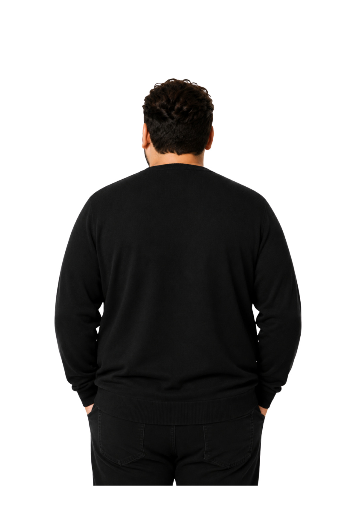 BattalModa Erkek Büyük Beden Siyah V Yaka Pamuklu Kazak 3XL-4XL-5XL-6XL görsel 3