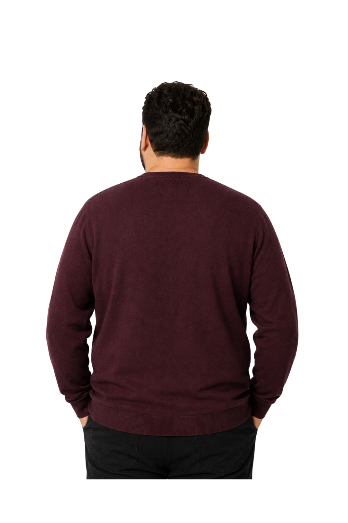BattalModa Erkek Büyük Beden Bordo V Yaka Pamuklu Kazak 3XL-4XL-5XL-6XL görsel 3