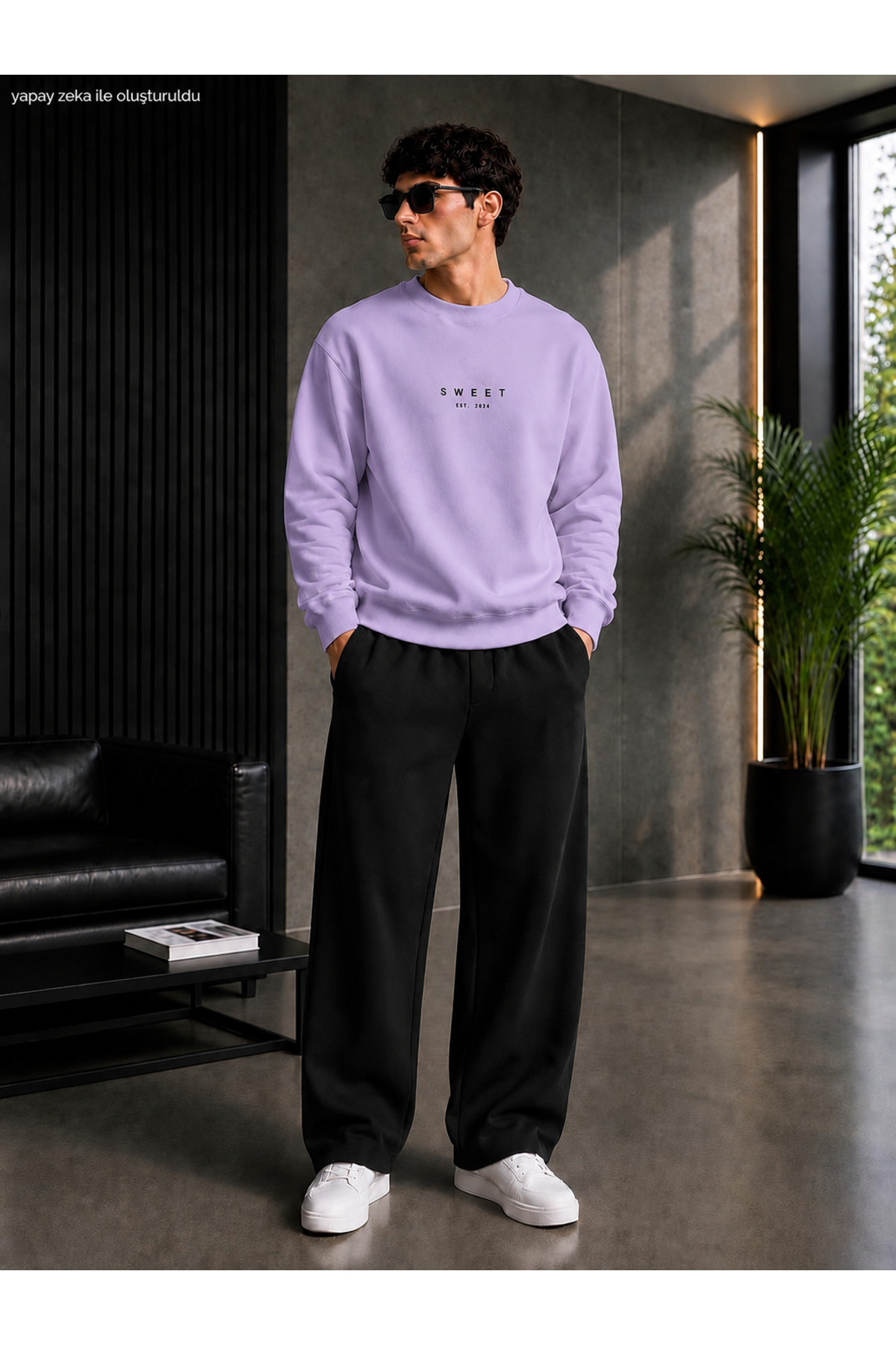 Erkek Sweet Minimal Tipografi Baskılı Bisiklet Yaka Regular Fit Erkek Eşofman Takımı /Düz Paça Alt — رنگارنگ CKTK04091