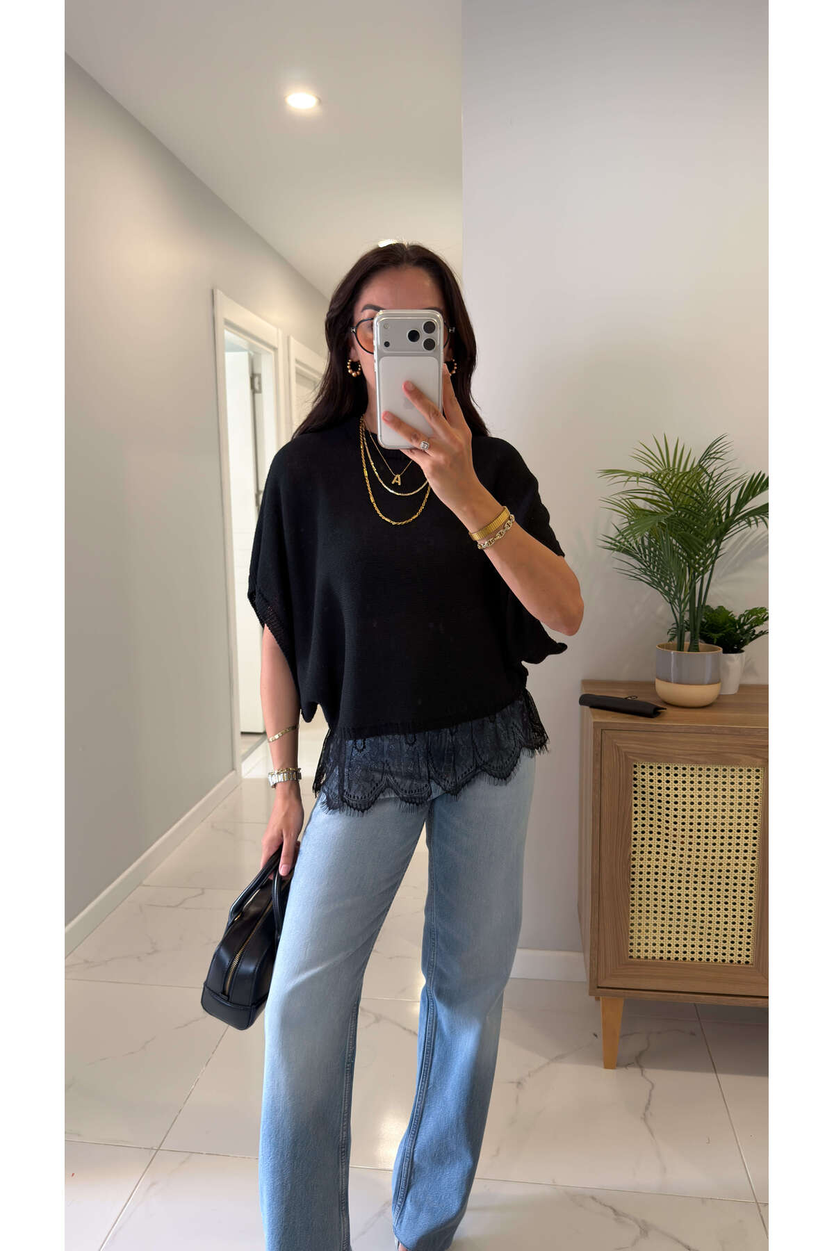 ModaYaren Siyah Dantelli BLUZ görsel 2