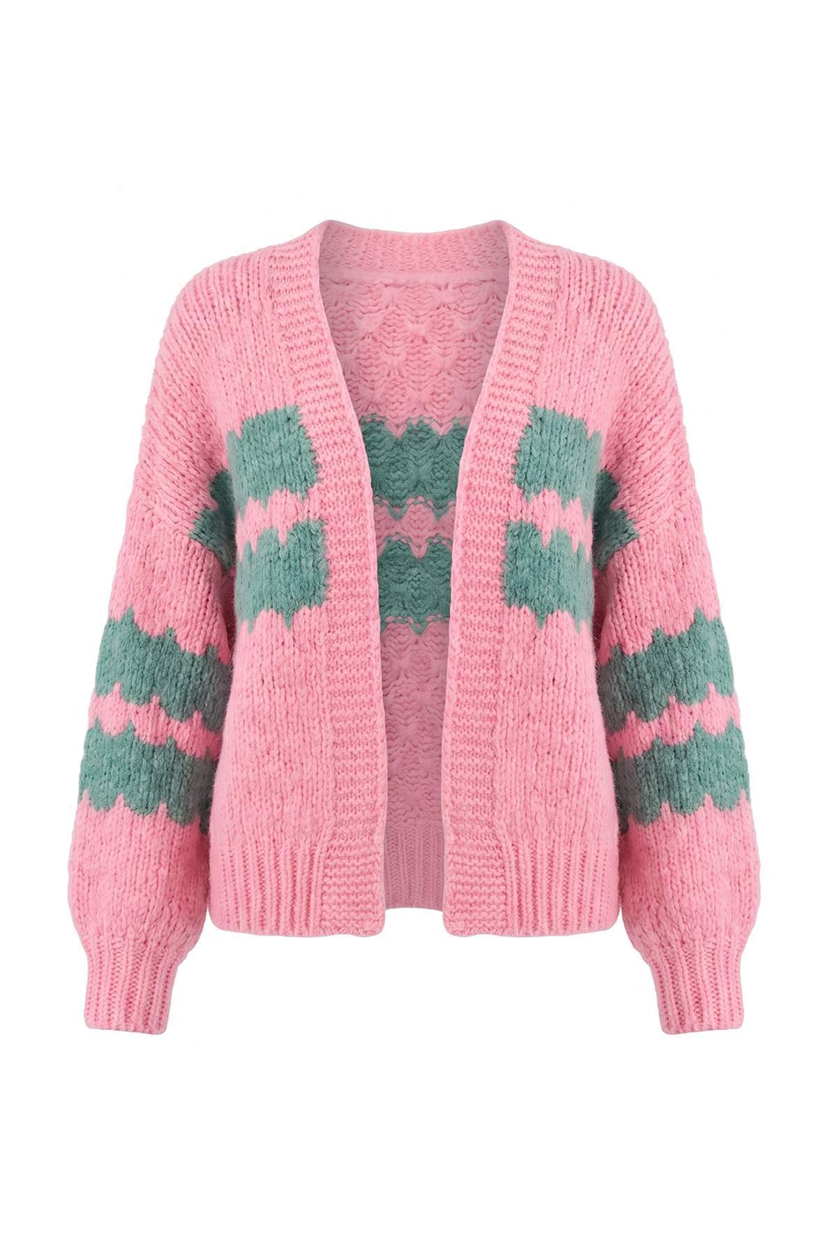 Trendyolmilla Pembe Desenli Yumuşak Dokulu Triko Hırka TWOAW27HI00177