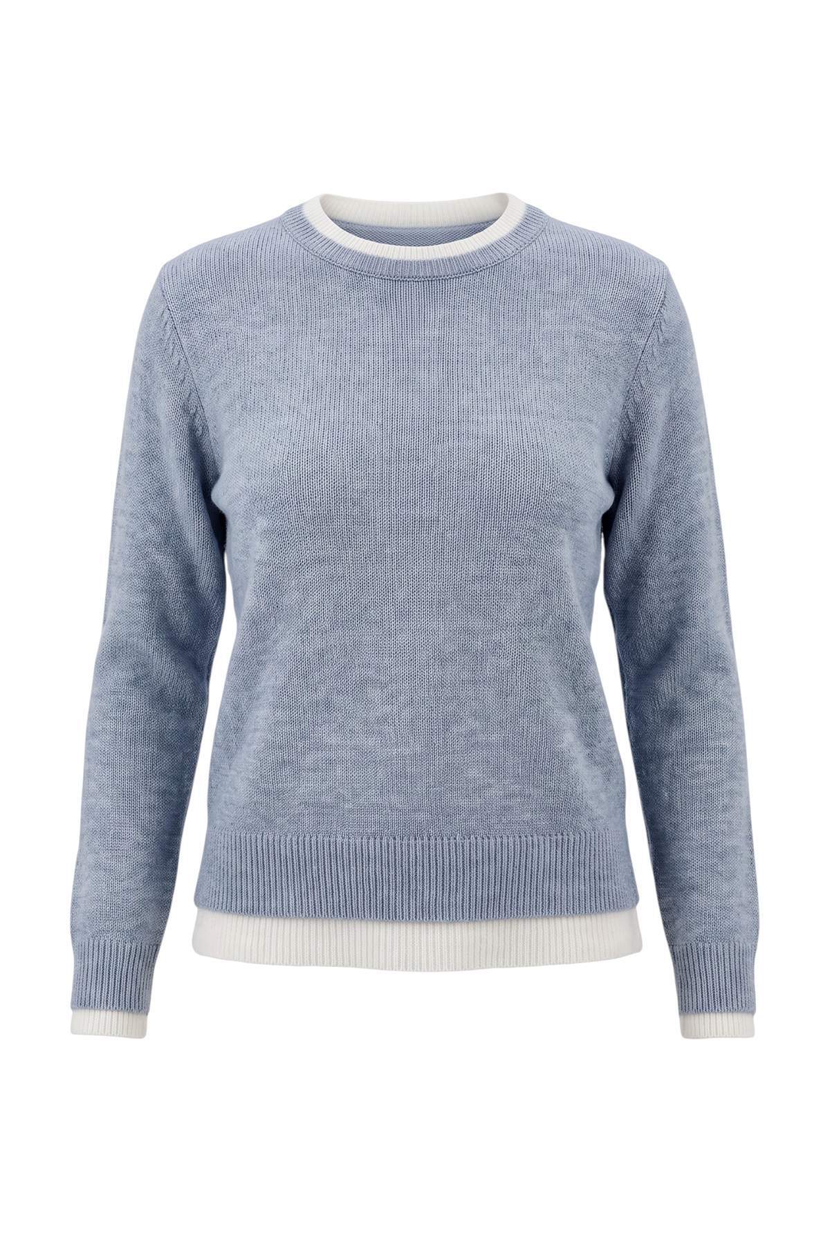 Trendyolmilla Wardrobe Essentials Mavi Yumuşak Dokulu Renk Bloklu Bisiklet Yaka Triko Kazak TWOAW27KZ00188