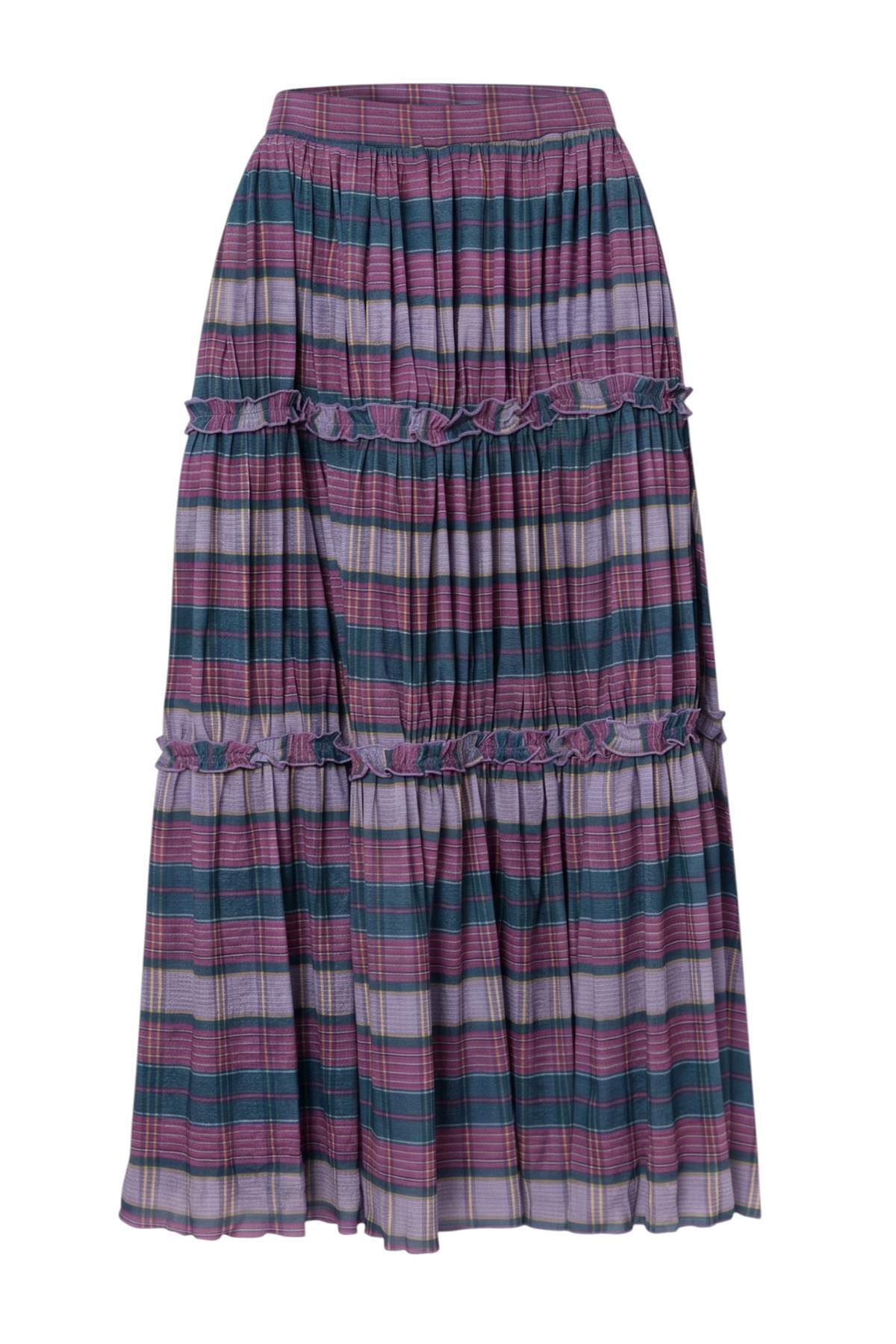 Trendyolmilla Çok Renkli Ekose Desenli Maxi Boy A-Kesim/Çan Form Örme Etek TWOAW27ET00107