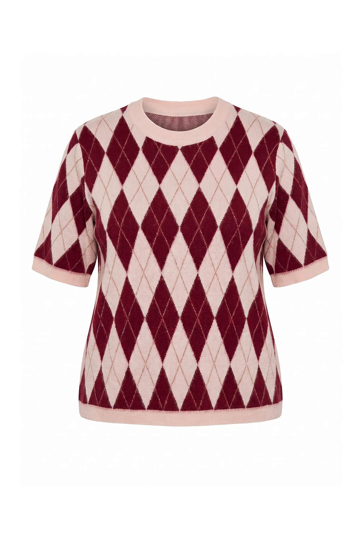 Trendyolmilla Curve Pembe Baklava Desenli Yumuşak Tuşeli Triko Kazak TBBAW26AN00059