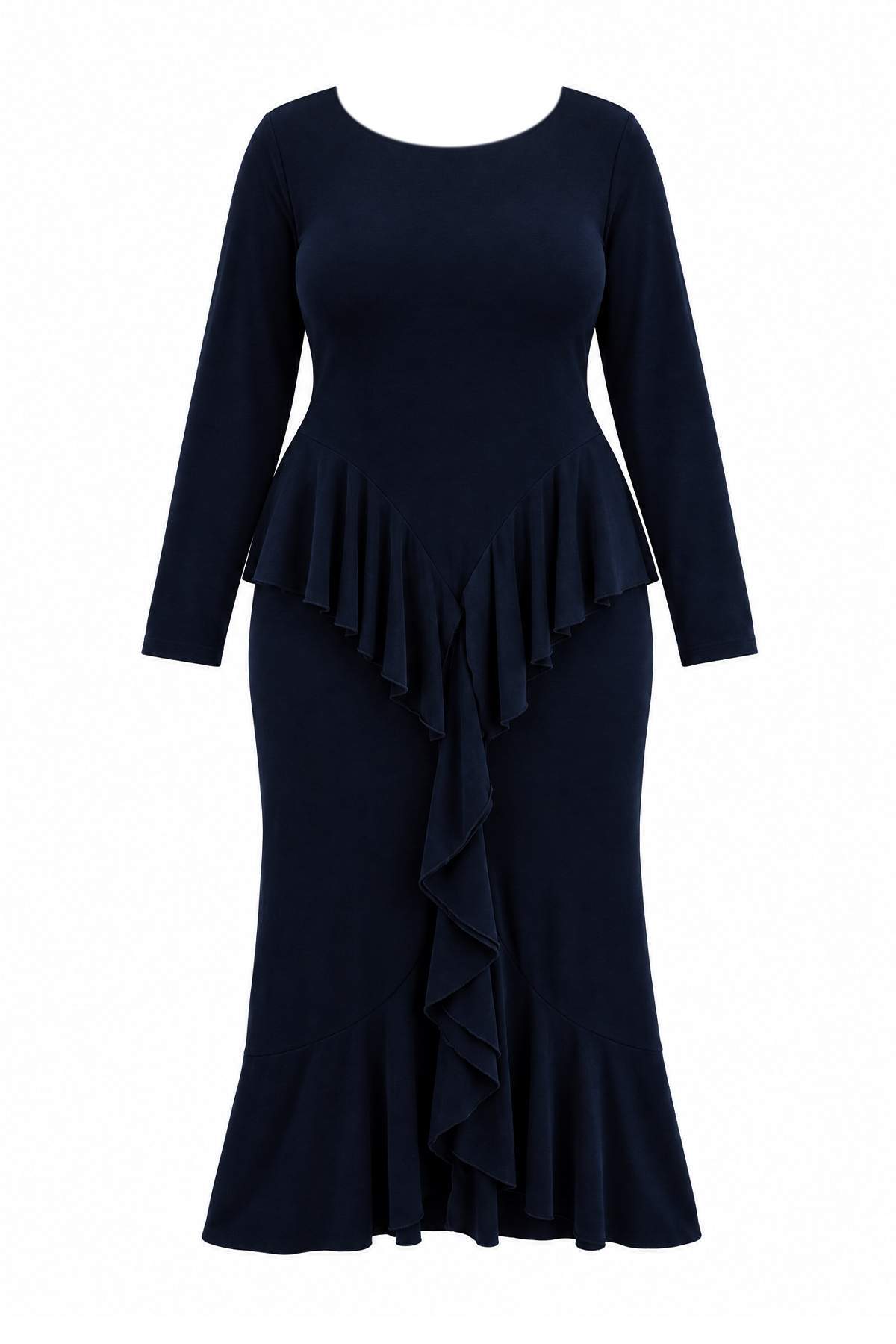 Trendyolmilla Curve Lacivert Örme Büyük Beden Elbise TBBAW27AH00053