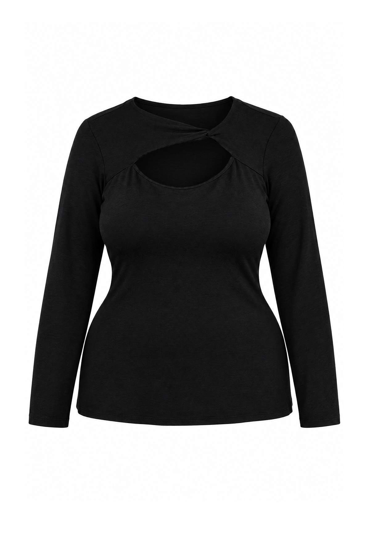 Trendyolmilla Curve Siyah Cut Out Detaylı Vücuda Oturan Yumuşak Tuşeli Esnek Örme Bluz TBBAW27AF00042