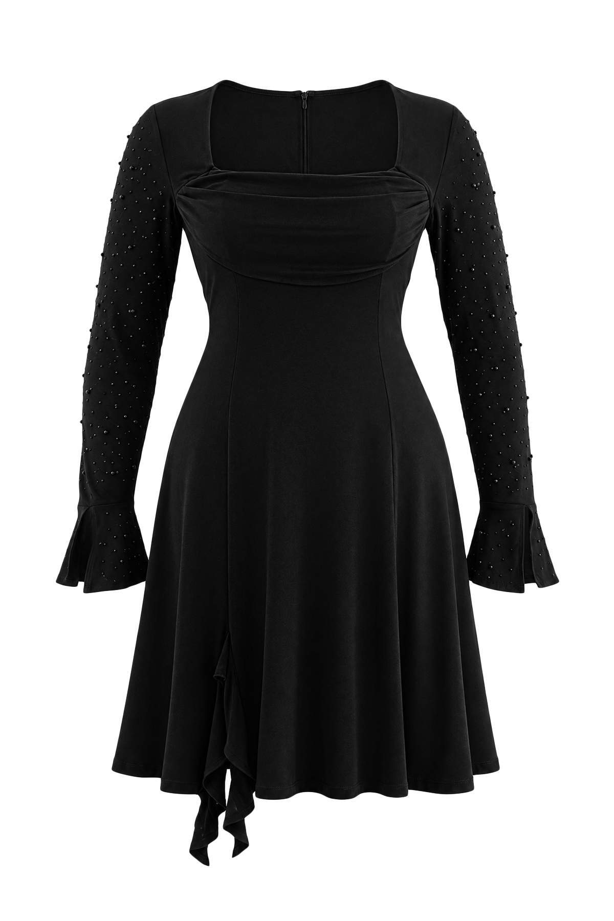 Trendyolmilla Curve Siyah Kare Yaka Skater/Belden Açılan Kısa / Mini Örme Elbise TBBAW27AH00045