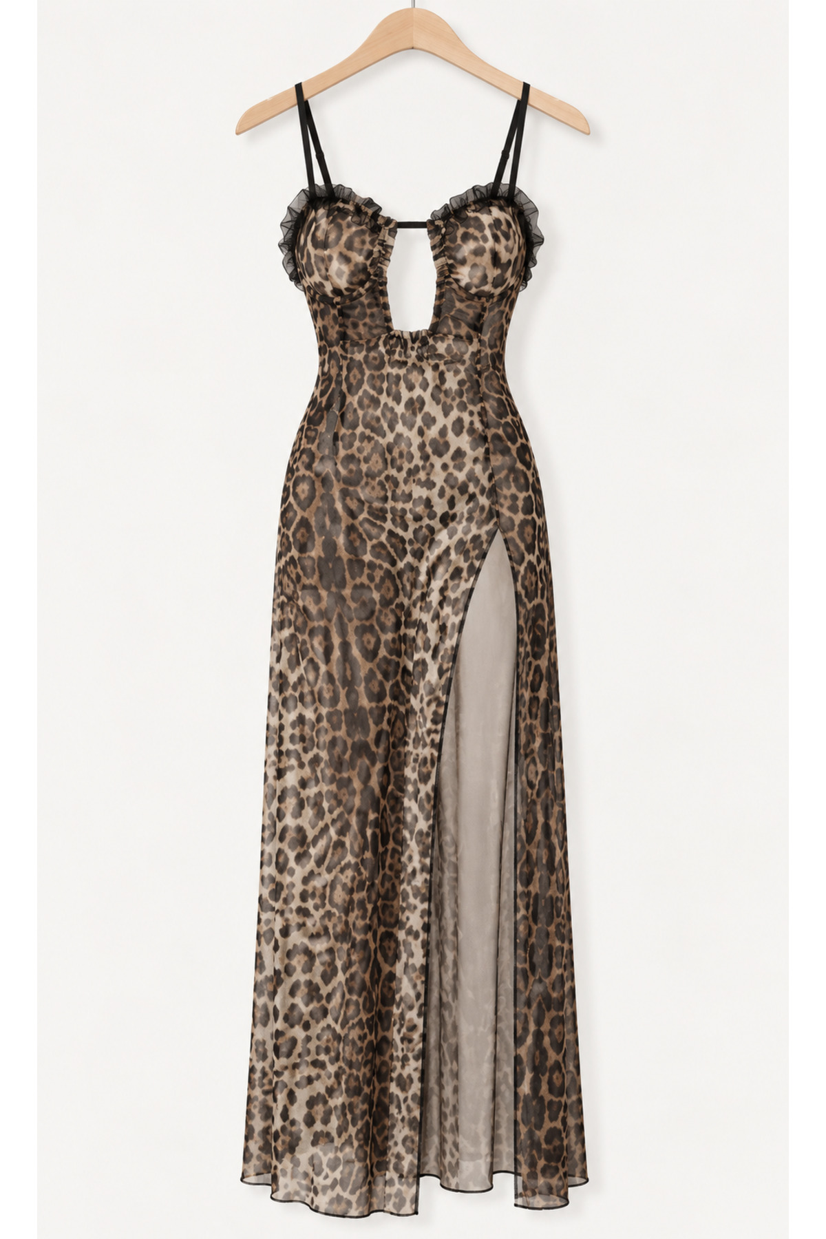 Best Dream Leopar Derin Yırtmaç Detaylı Tangalı Gecelik görsel 2