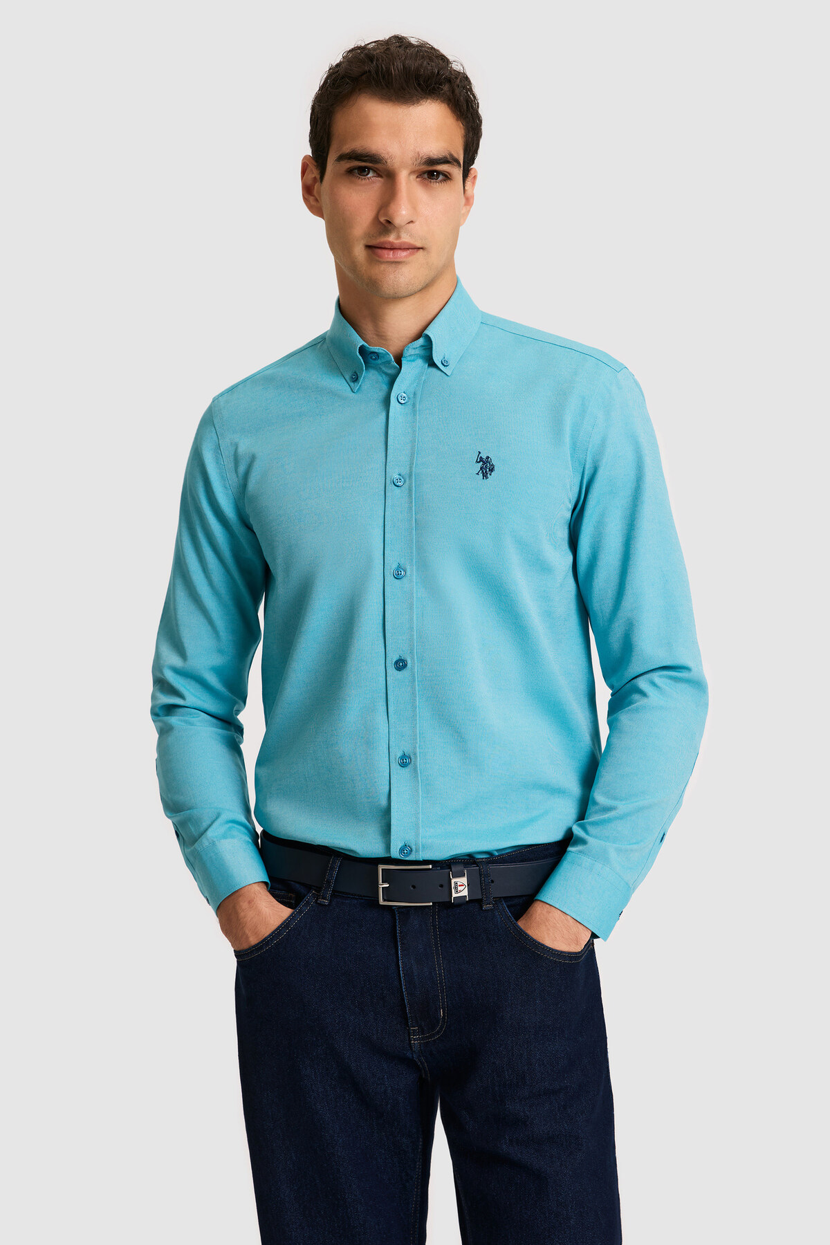 U.S. Polo Assn. Erkek Petrol Uzun Kollu Basic Gömlek 50324708-VR102 — آبی