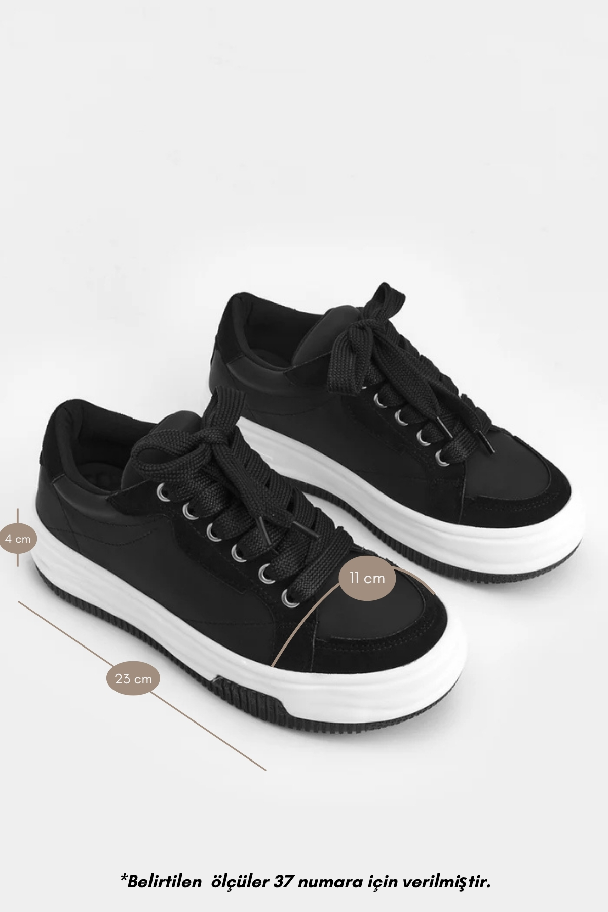 Marjin Kadın Sneaker Kalın Taban Bağcıklı Spor Ayakkabı Sifaz Siyah görsel 8