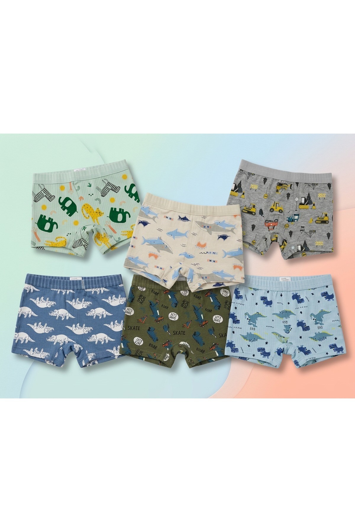 USLULAR Erkek Çocuk Boxer %100 Pamuklu Desenli 6’lı Paket, Nefes Alan Yumuşak Kumaş görsel 3