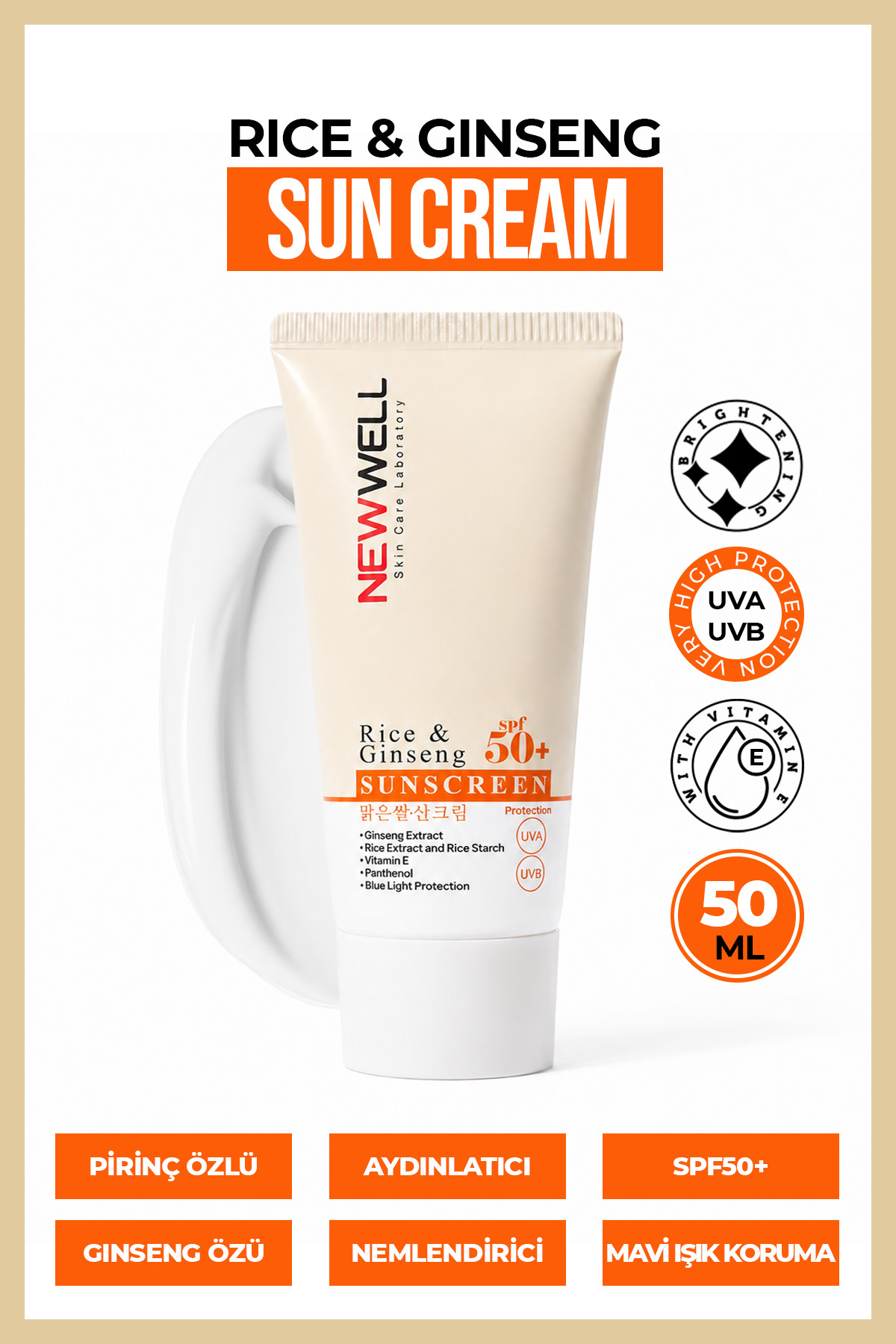 2 Adet Rice & Ginseng Sunscreen Spf50+ Pirinç Özlü Güneş Kremi 50 ML — T11944 — تصویر 2 از 6