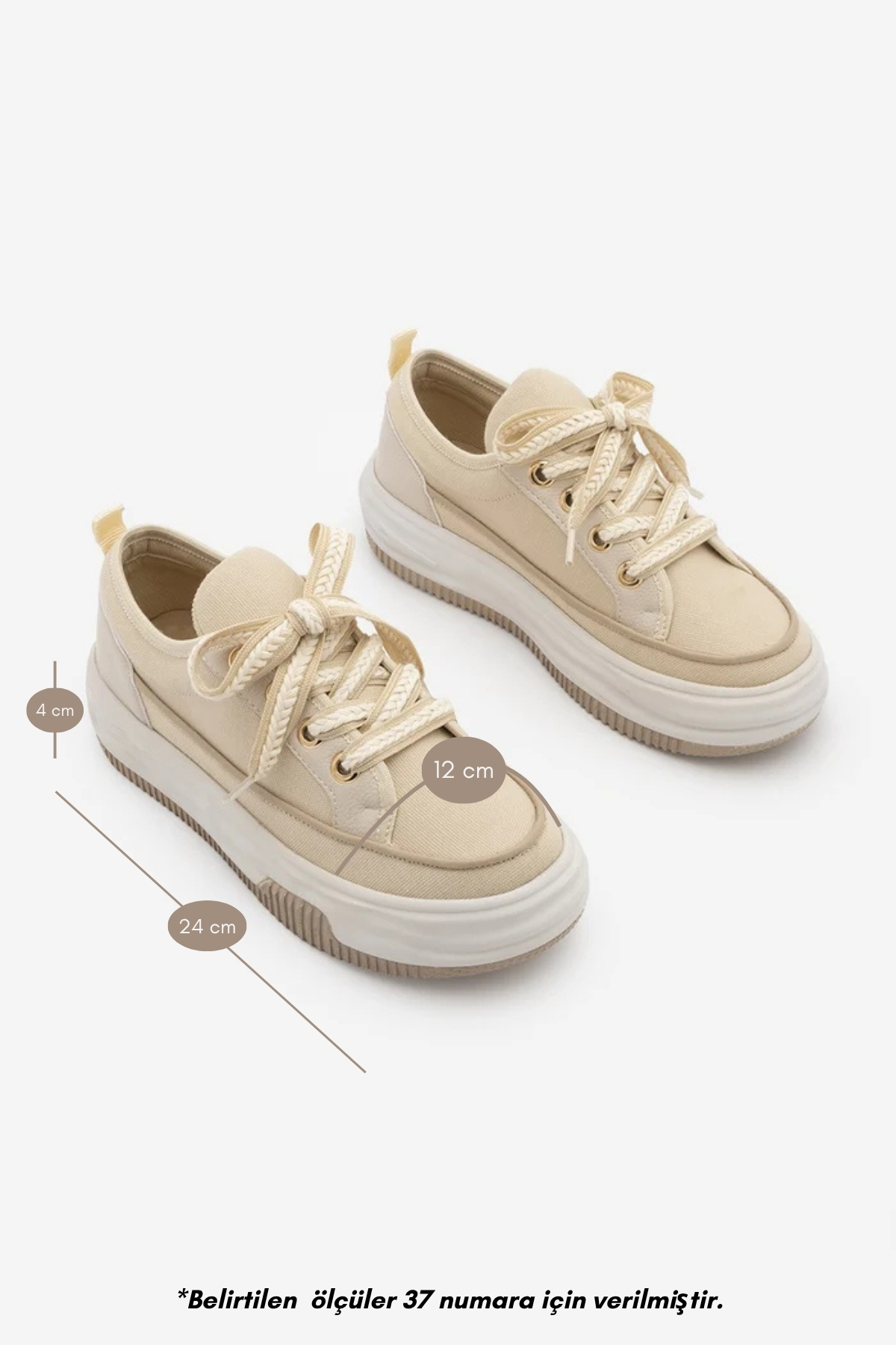 Marjin Kadın Yüksek Taban Sneaker Keten Kumaş Bağcıklı Spor Ayakkabı Hesna Bej görsel 7