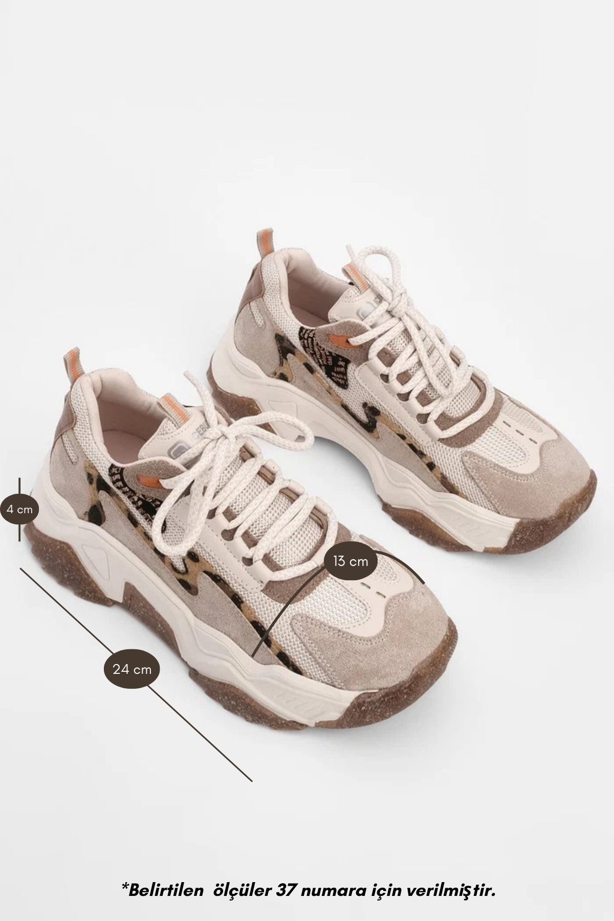 Marjin Kadın Yüksek Taban Sneaker Bağcıklı Leopar Detaylı Spor Ayakkabı Desya bej görsel 7