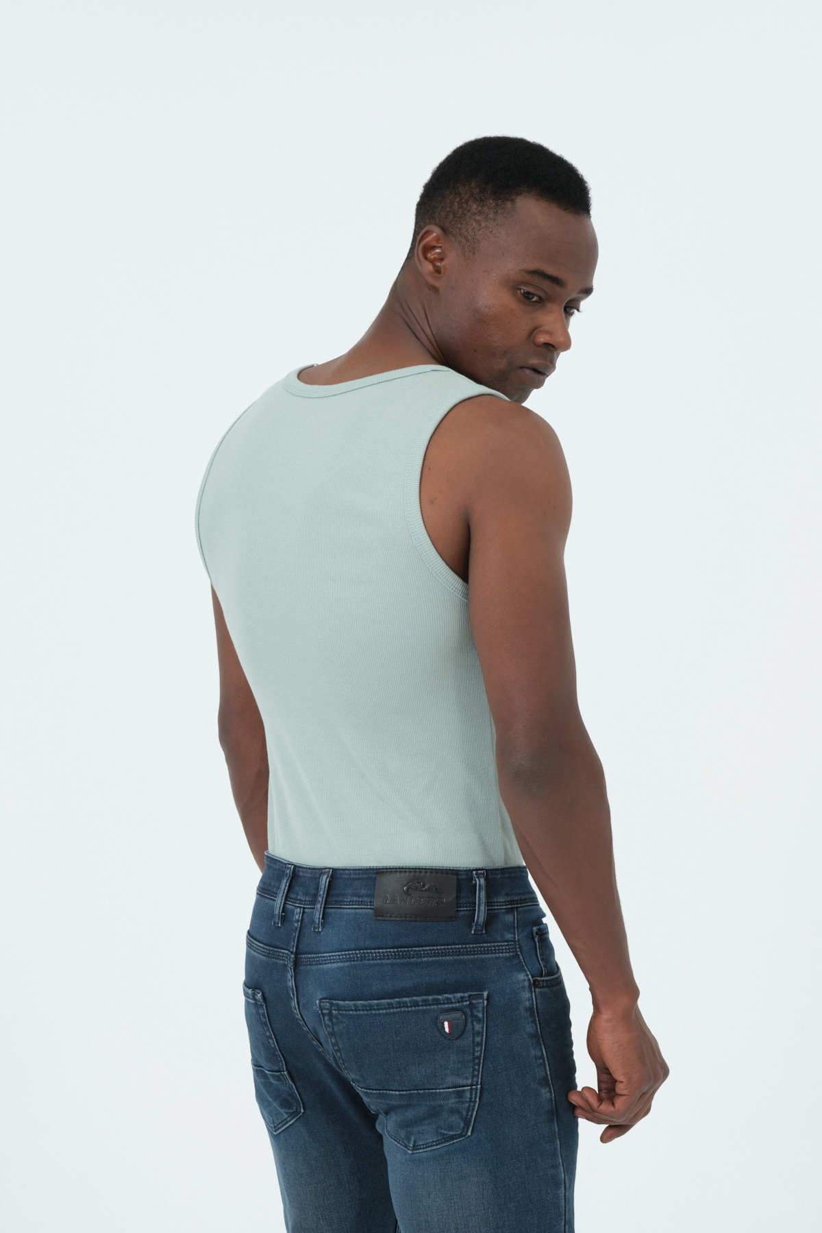 gamaro Erkek Halter Yaka penye kaşkorse fitted kalıp sporcu Likralı Atlet mint görsel 4