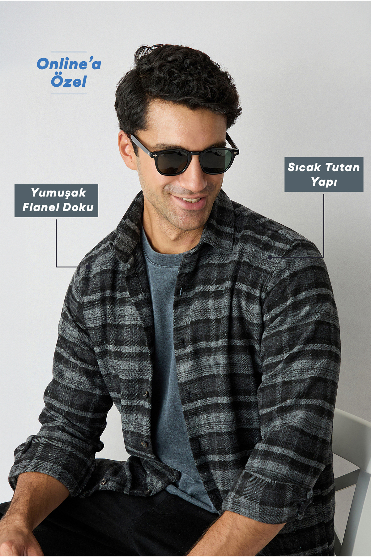 Kiğılı Uzun Kol Regular Fit Ekose Yünlü Flanel Oduncu Kışlık Gömlek — خاکستری KK27400000128