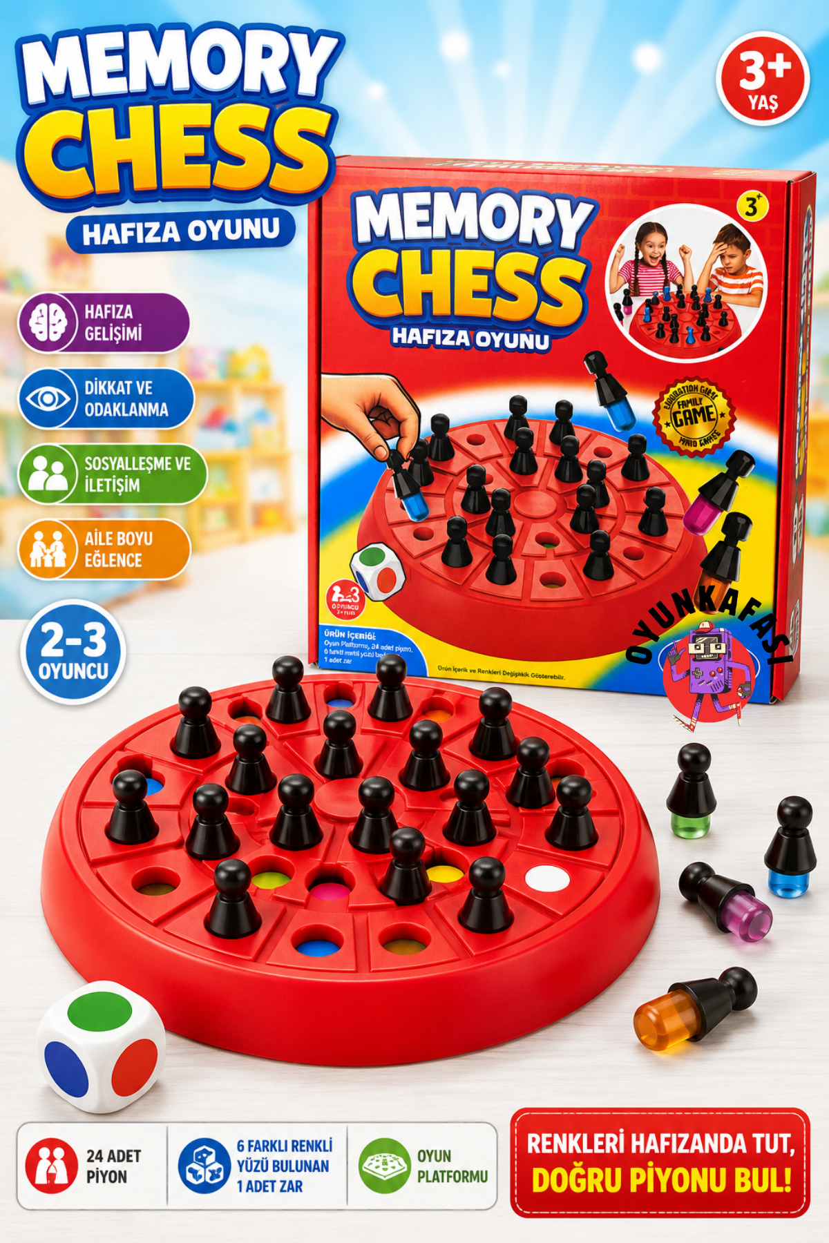OYUNKAFASI MEMORY CHESS - HAFIZA OYUNU - BÜYÜK BOY ( Renklerle Hafıza ve Zihin Geliştirme Oyunu )