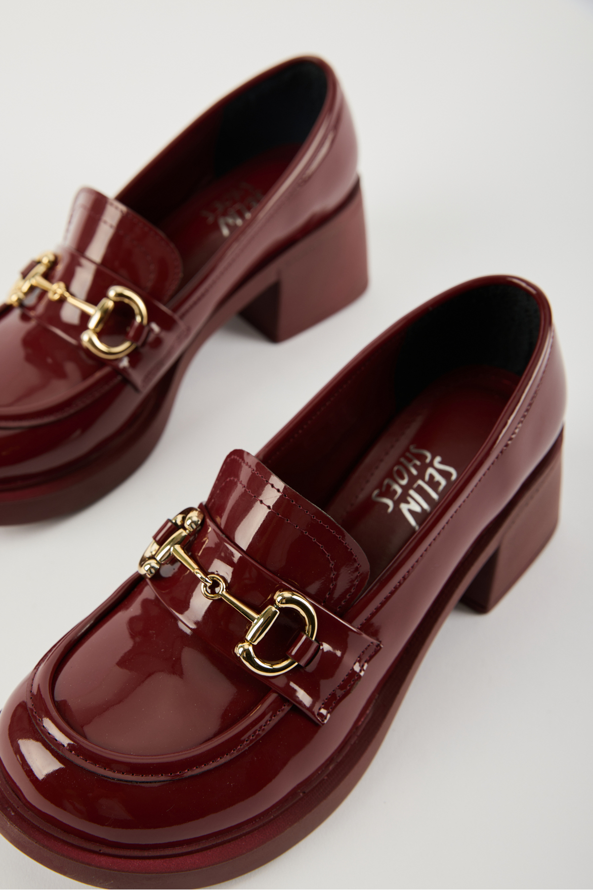 selin shoes HİLY Kadın Rugan Aksesuarlı Loafer- BORDO görsel 2