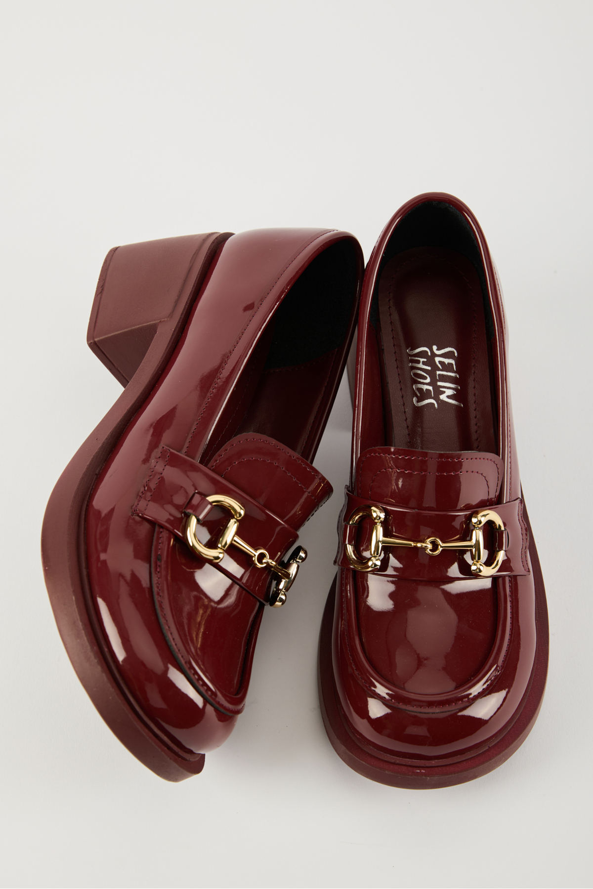 selin shoes HİLY Kadın Rugan Aksesuarlı Loafer- BORDO görsel 6