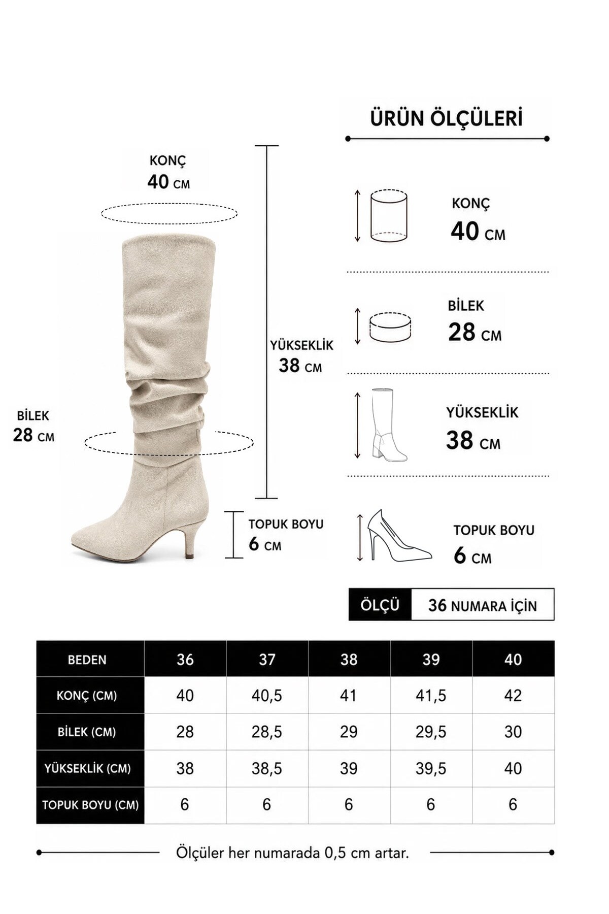 asmi shoes Kadın OSLO Topuklu Körüklü Şık Tarz Günlük Rahat Çizme Bej Süet görsel 7