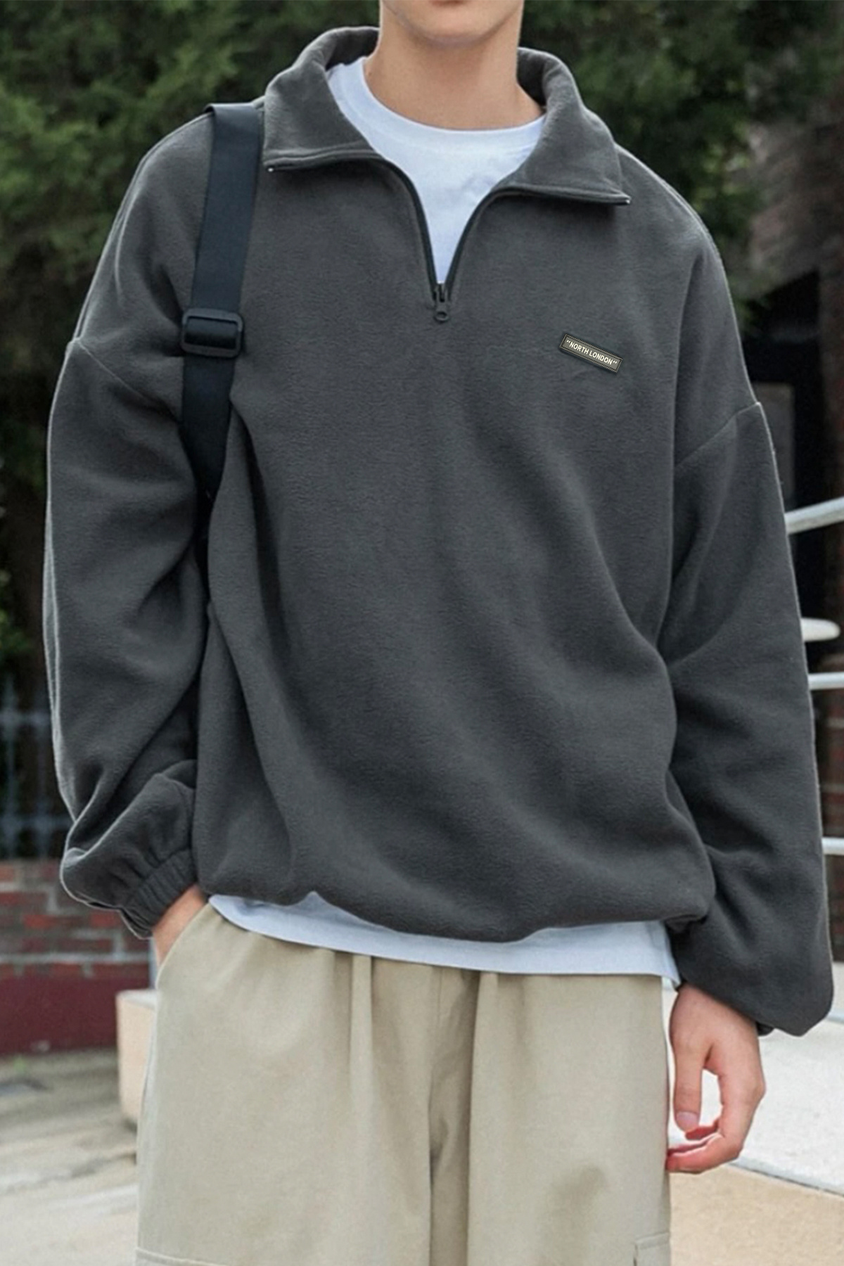 North London Erkek Polar Antrasit Oversize Sweatshirt görsel 6