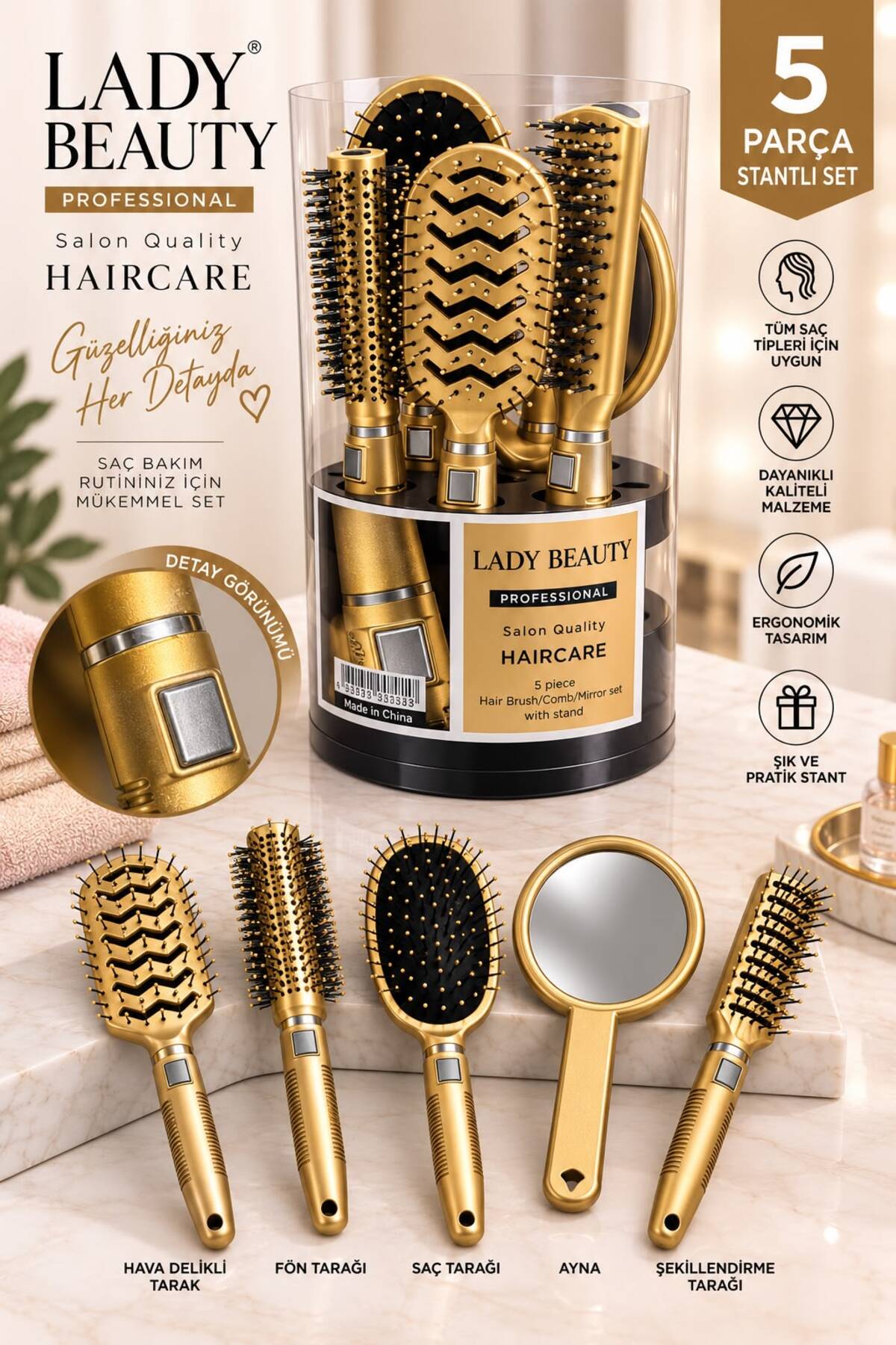 Lady Beauty Tarak Seti 5'li Gold Renkli — طلایی GOLD
