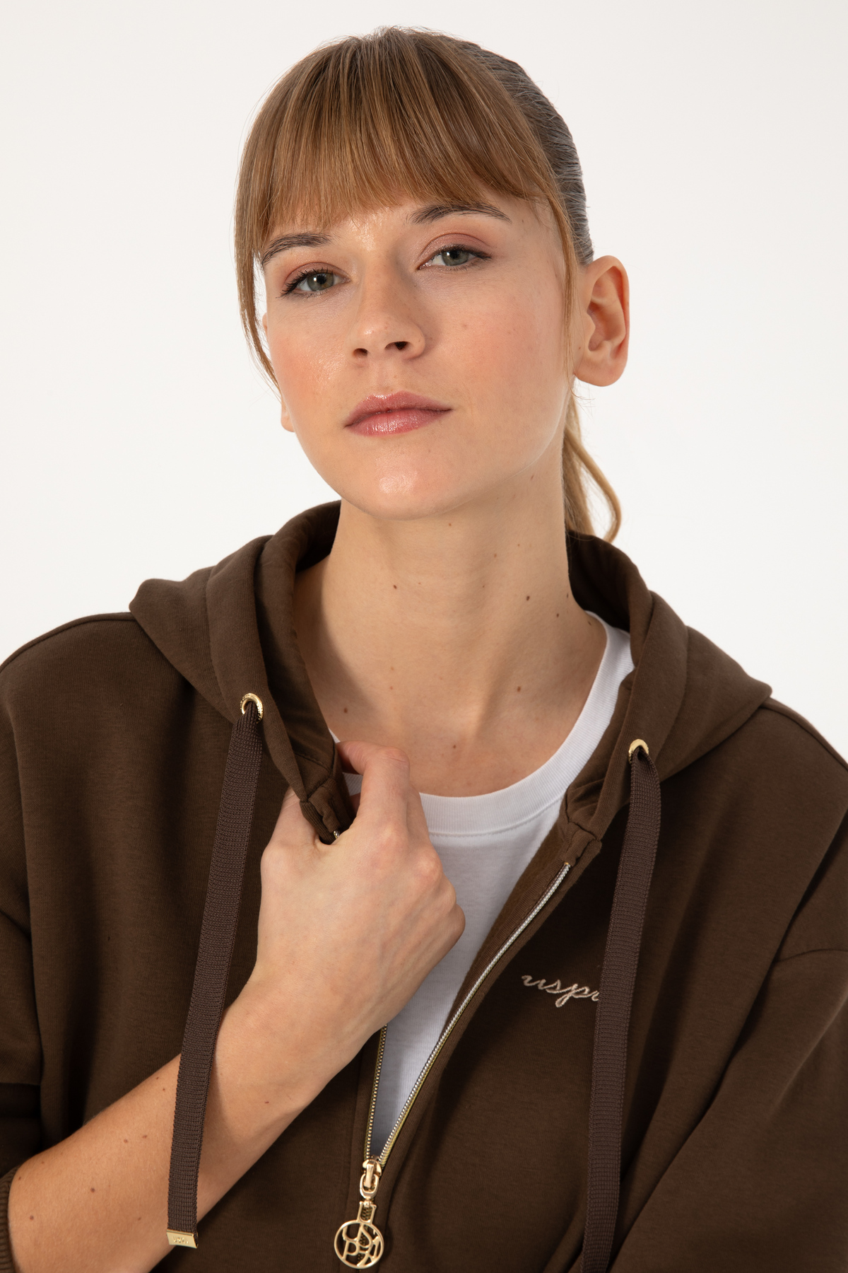 U.S. Polo Assn. Kadın Kahverengi Şardonlu Kapüşonlu Sweatshırt 50314130-VR029 görsel 2