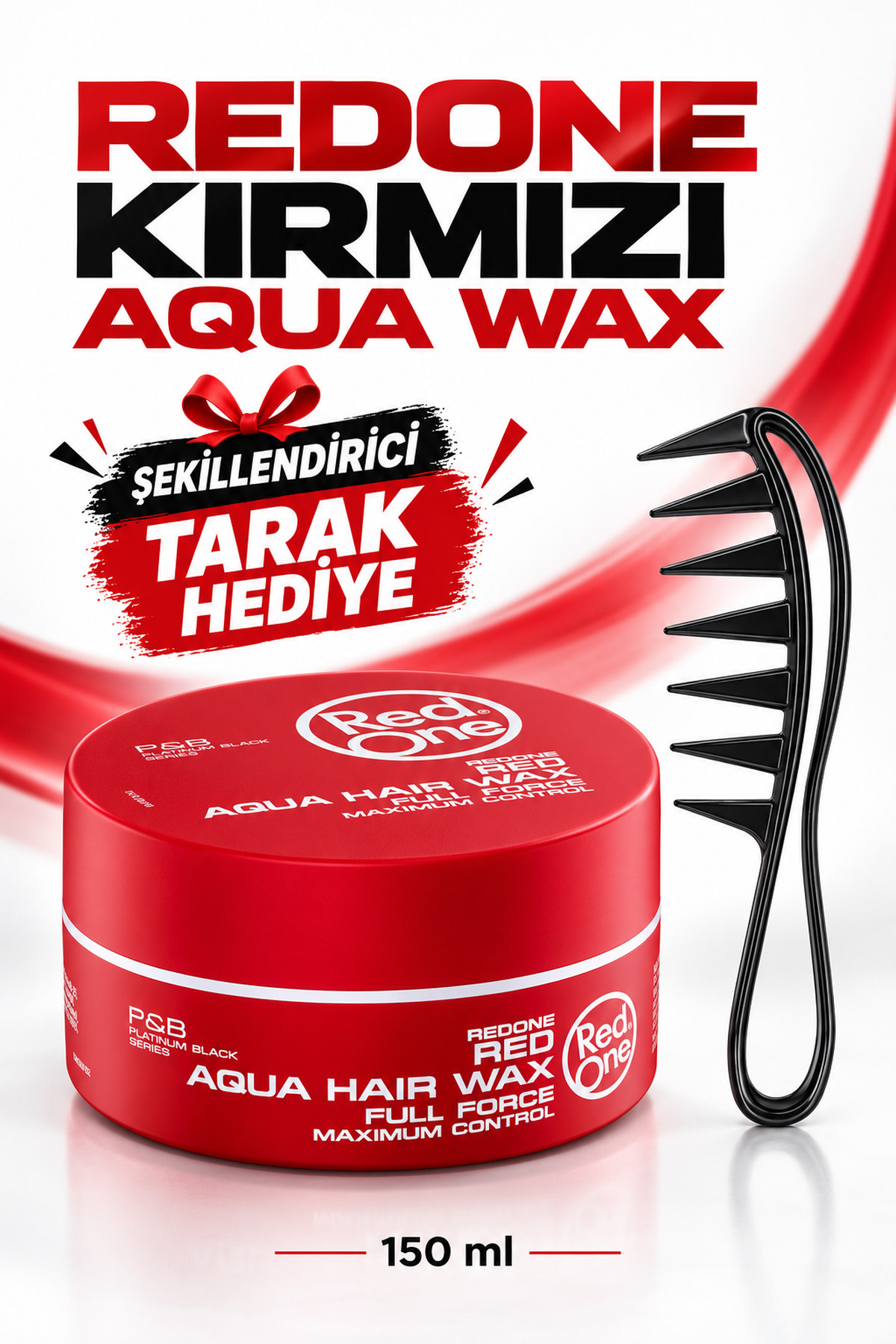Red One Aqua Wax Red 150 ml – Güçlü Tutuş, Islak ve Parlak Görünüm, Su Bazlı Tropikal Çilek Kokulu Saç Waxı – Tarak Hediyeli — SEK0052
