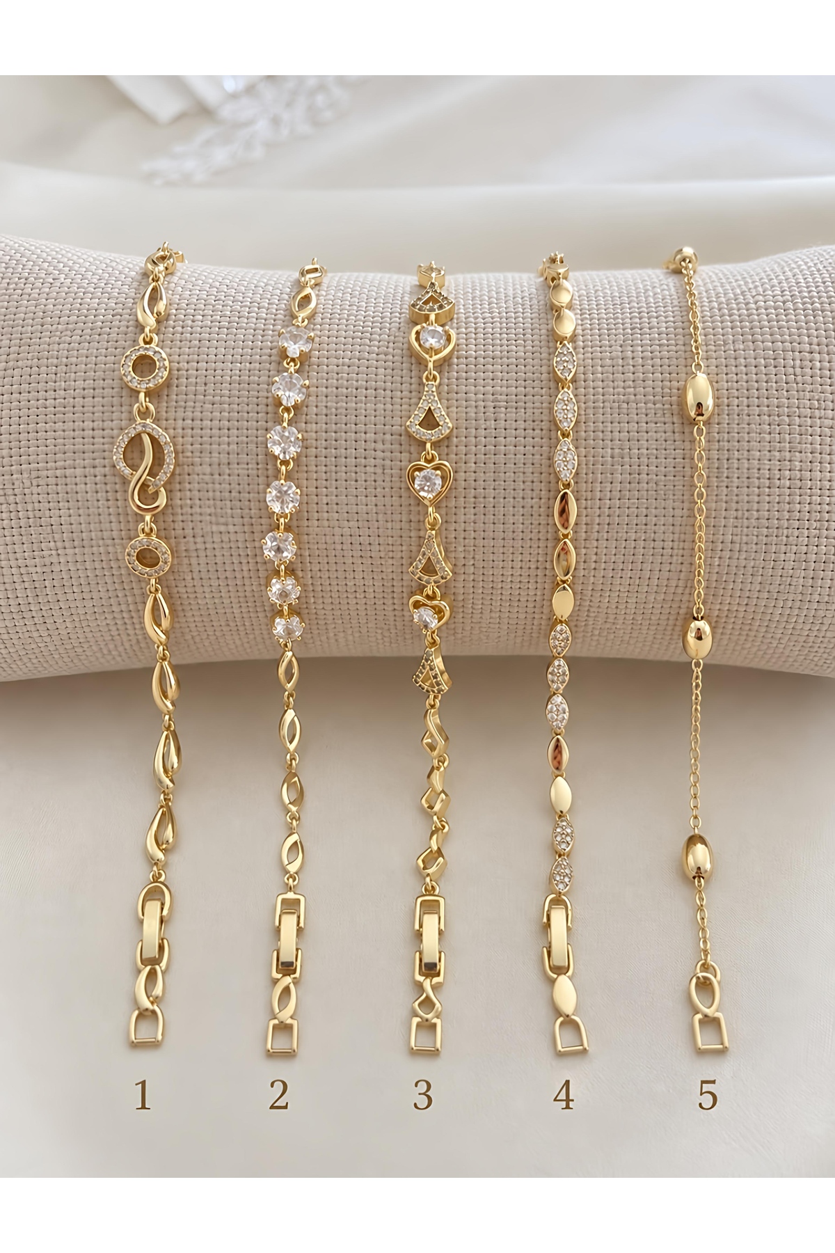 GOSEA Kadın Paslanmaz Çelik 14K Gold Zirkon Taşlı Bileklik Kararmaz Kalp Sonsuzluk Su Yolu Markiz Geometrik Model